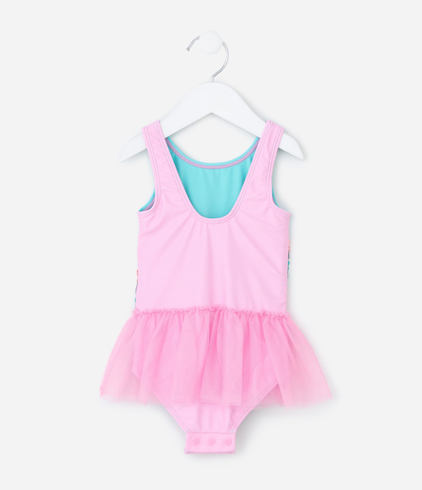 Maiô Infantil com Estampa de Arco-Íris e Saia Removível - Tam 1 a 4 anos Rosa/Azul 2