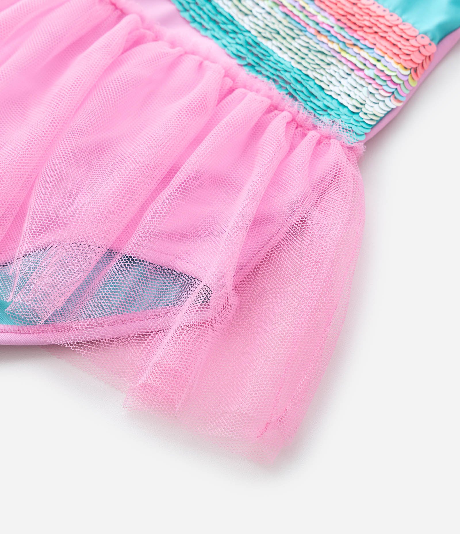 Maiô Infantil com Estampa de Arco-Íris e Saia Removível - Tam 1 a 4 anos Rosa/Azul 7