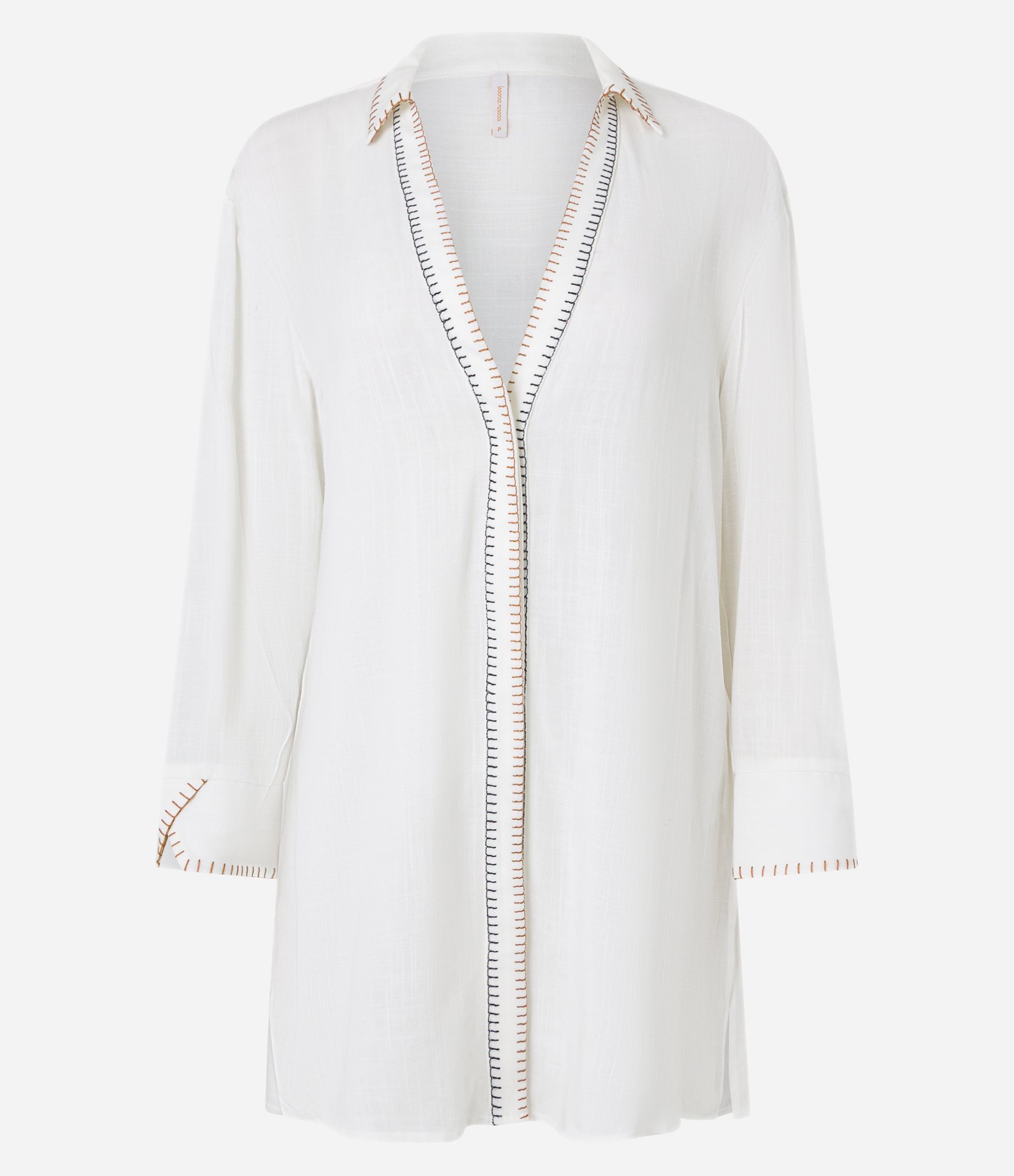 Saída de Praia Camisa em Viscose Texturizada com Pesponto Contrastante Branco 4
