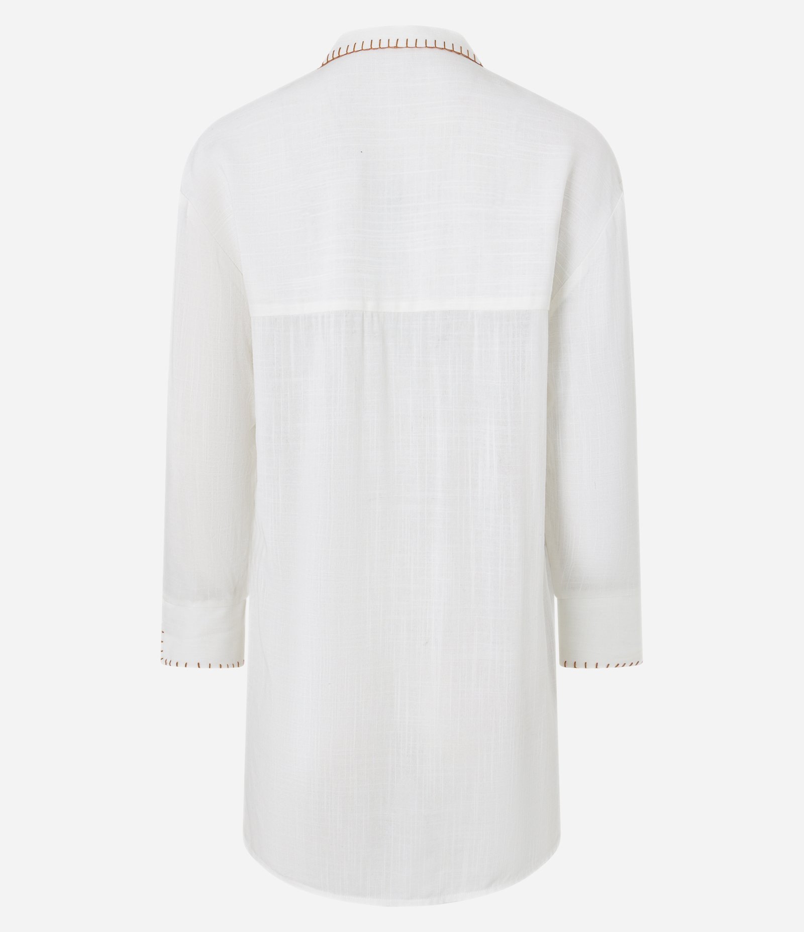 Saída de Praia Camisa em Viscose Texturizada com Pesponto Contrastante Branco 5