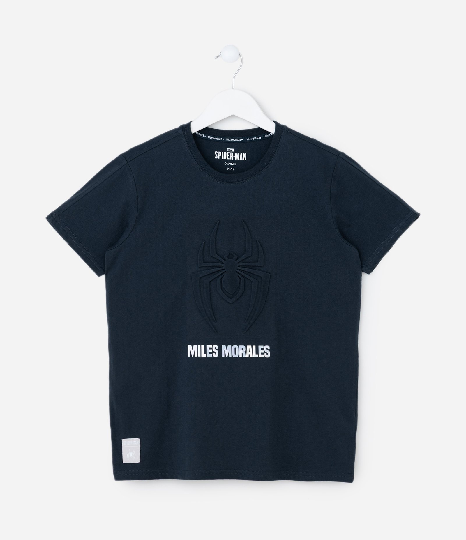 Camiseta Infantil com Relevo e Lettering Holográfico Homem-Aranha - Tam 4 a 12 Anos Azul Escuro 1