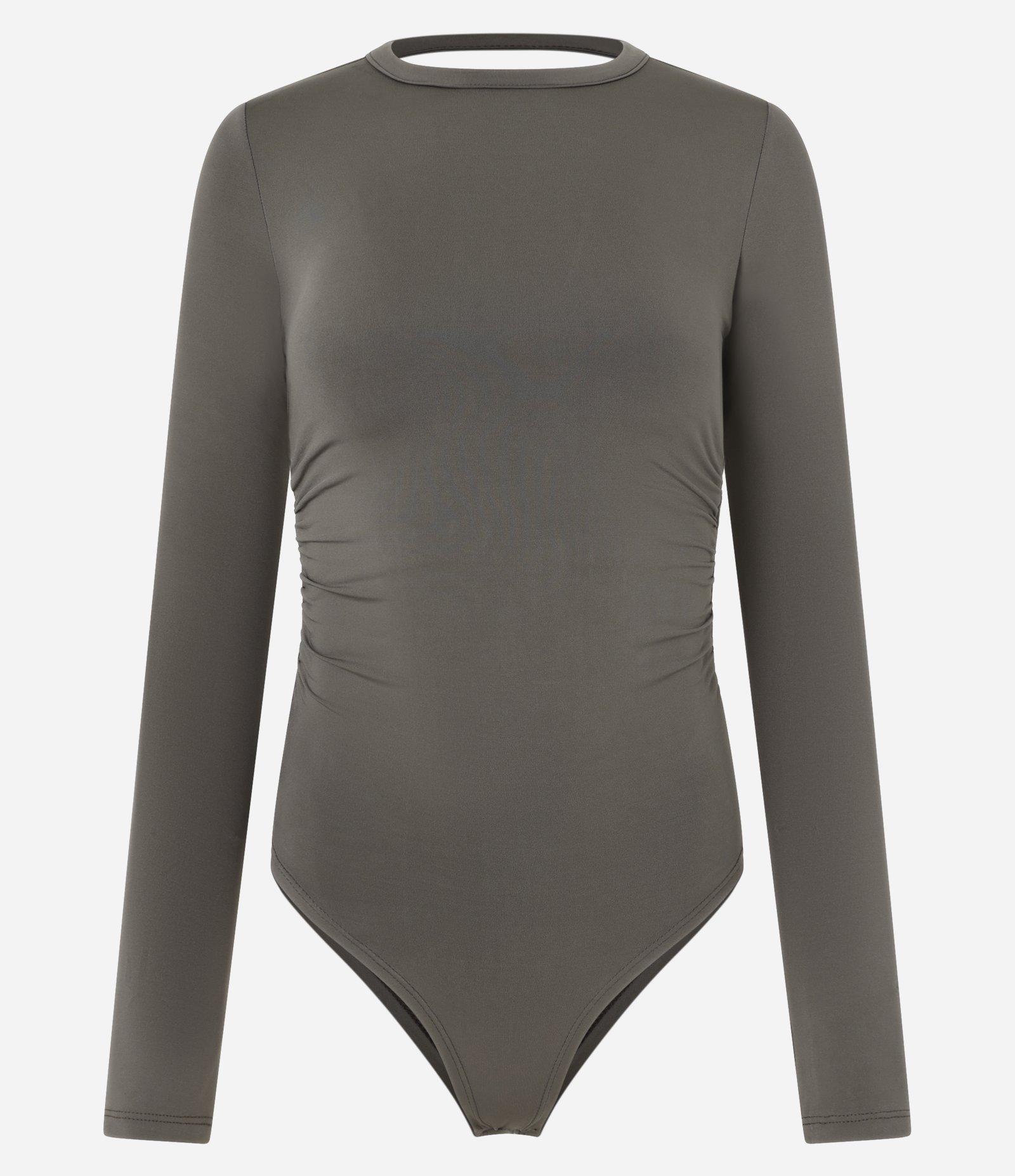 Body em Malha com Decote Costas e Detalhes Franzidos na Cintura Verde Acinzentado 3