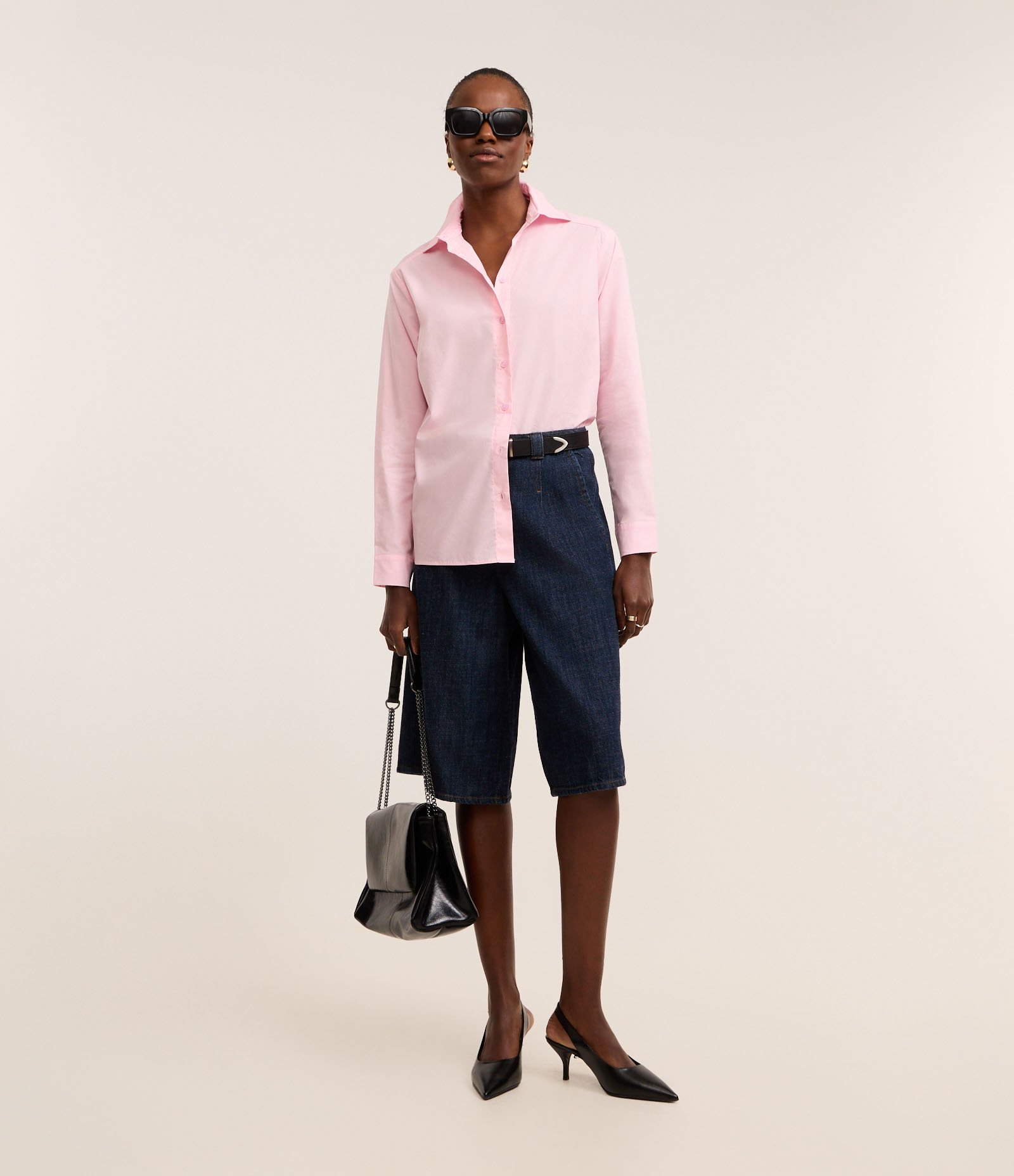 Camisa Oversized em Tricoline com Fio Tinto e Botões Rosa 3