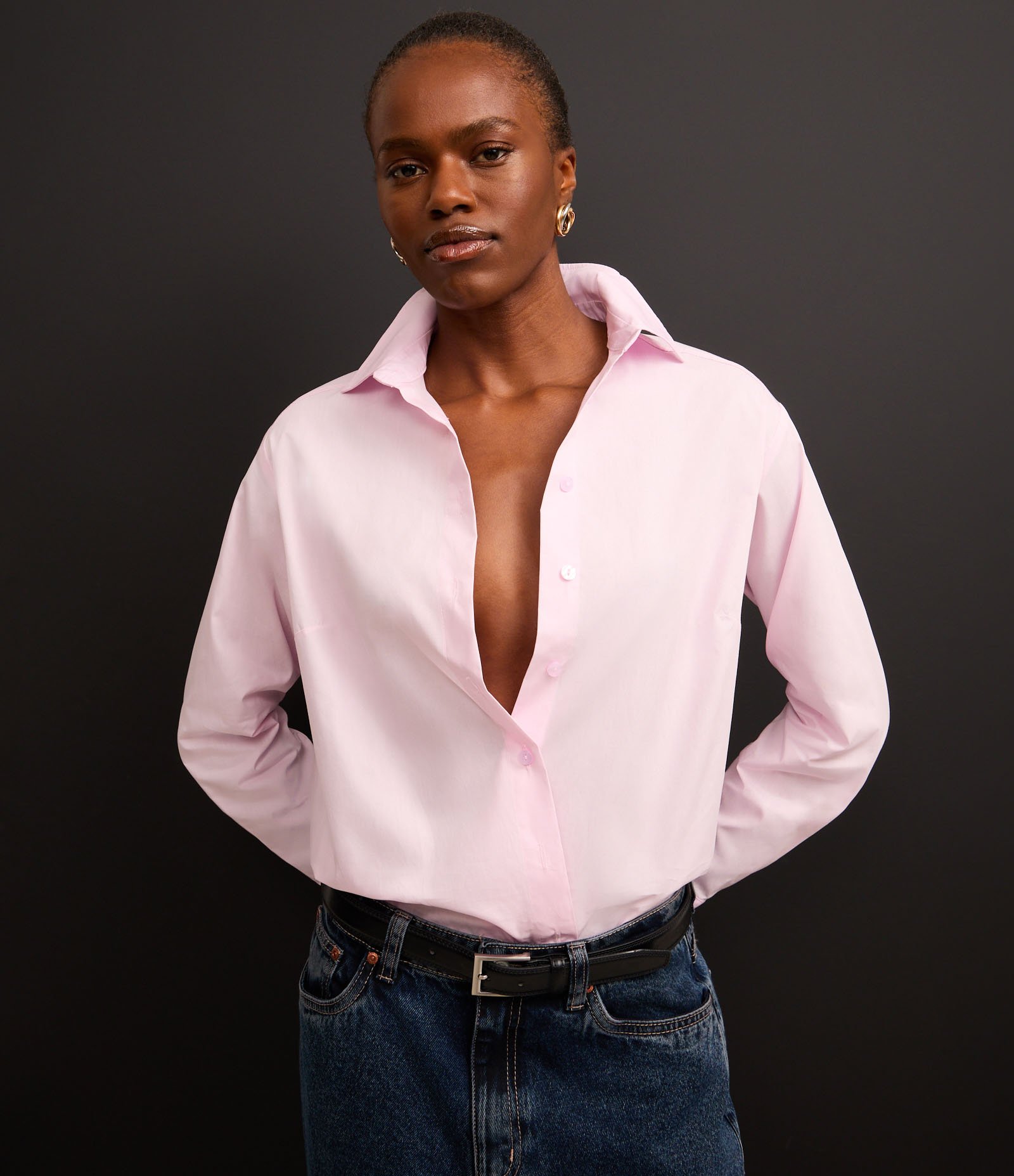 Camisa em Tricoline com Abotoamento Frontal Rosa 6