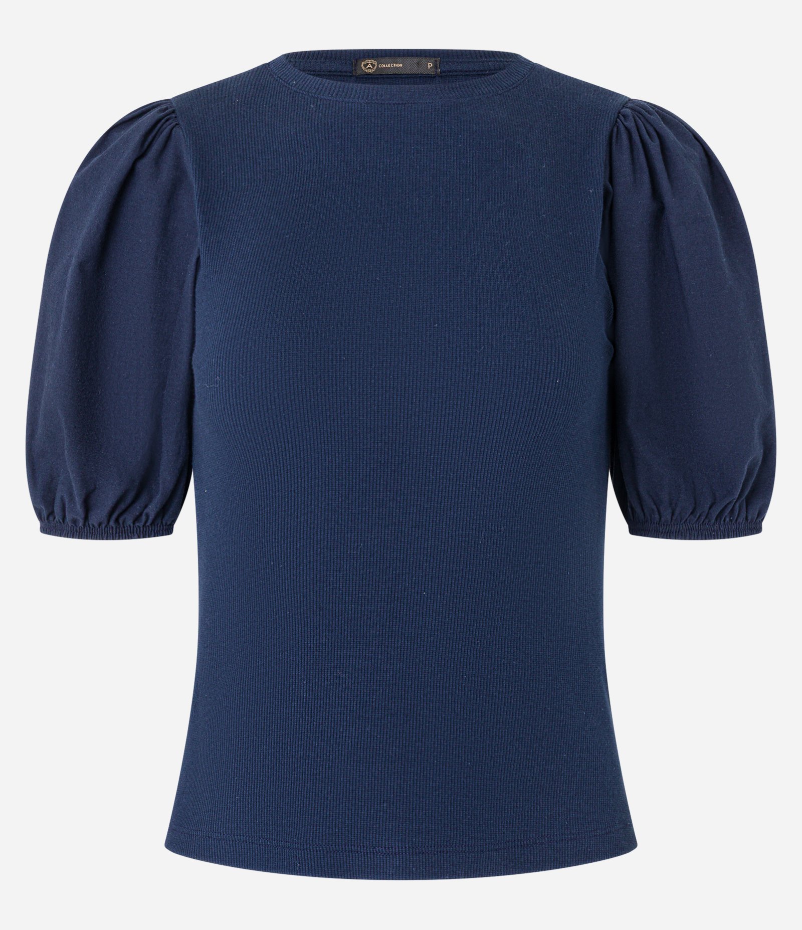 Blusa em Ribana e Tricoline com Manga Bufante Azul Marinho 6