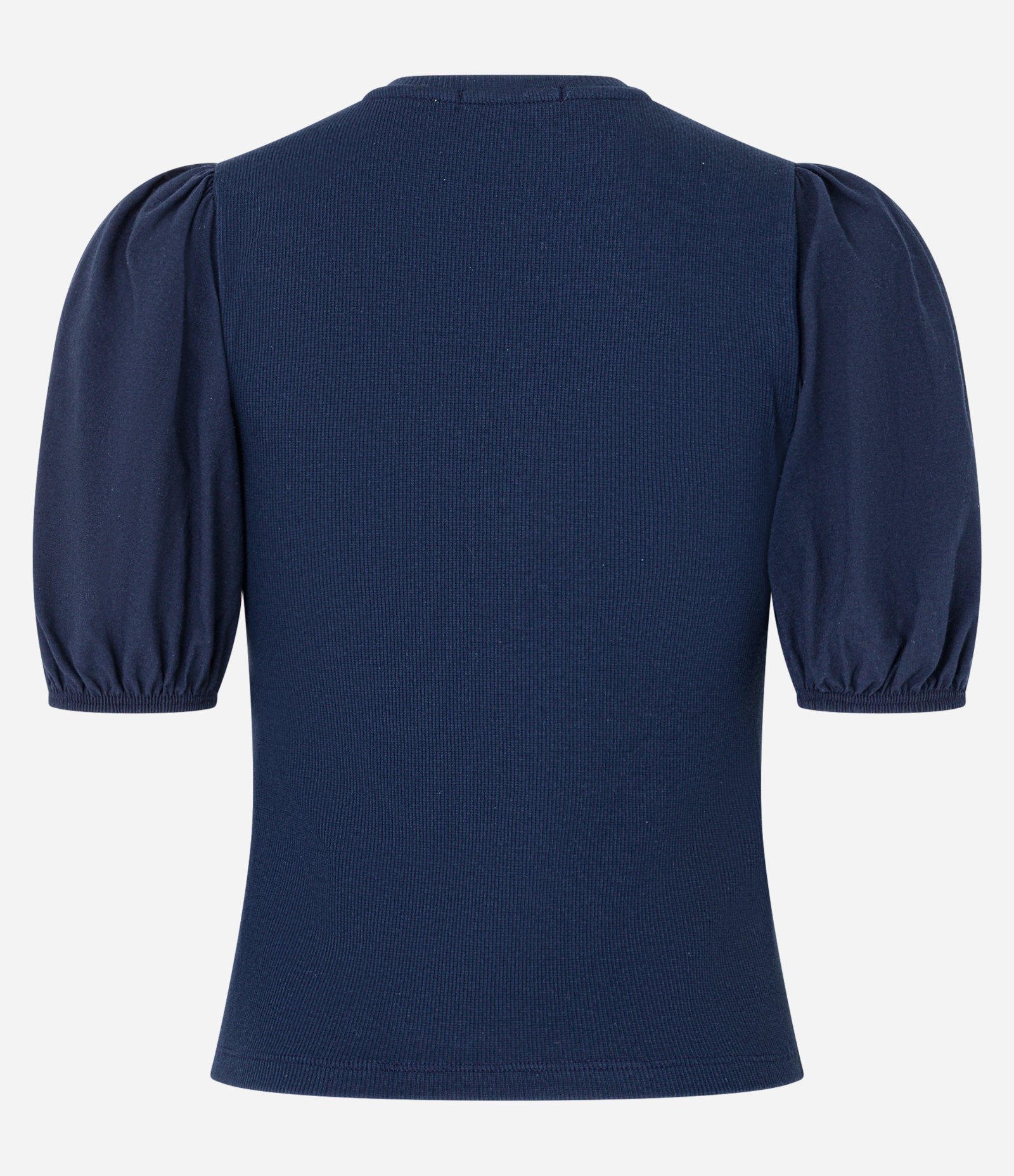 Blusa em Ribana e Tricoline com Manga Bufante Azul Marinho 8