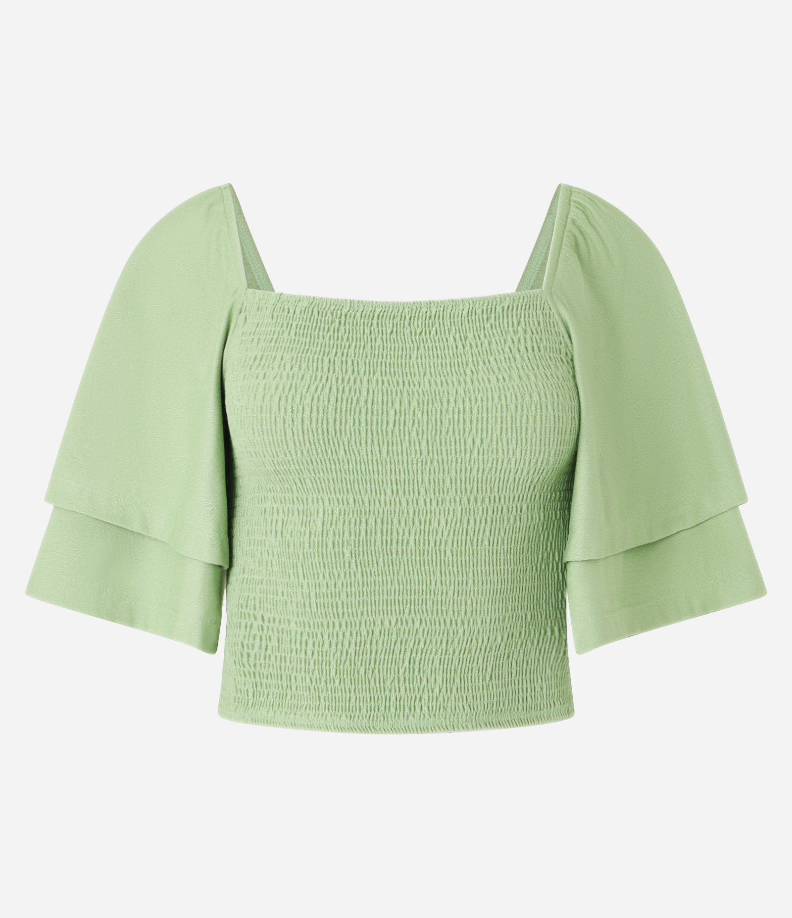 Blusa Curta em Lastex com Manga Godê Verde 4