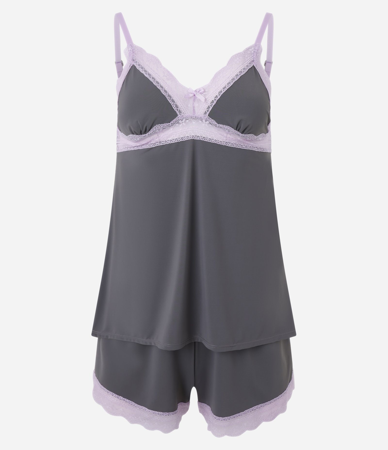 Pijama Short Doll em Microfibra com Renda Contrastante e Alcinha Cinza 4