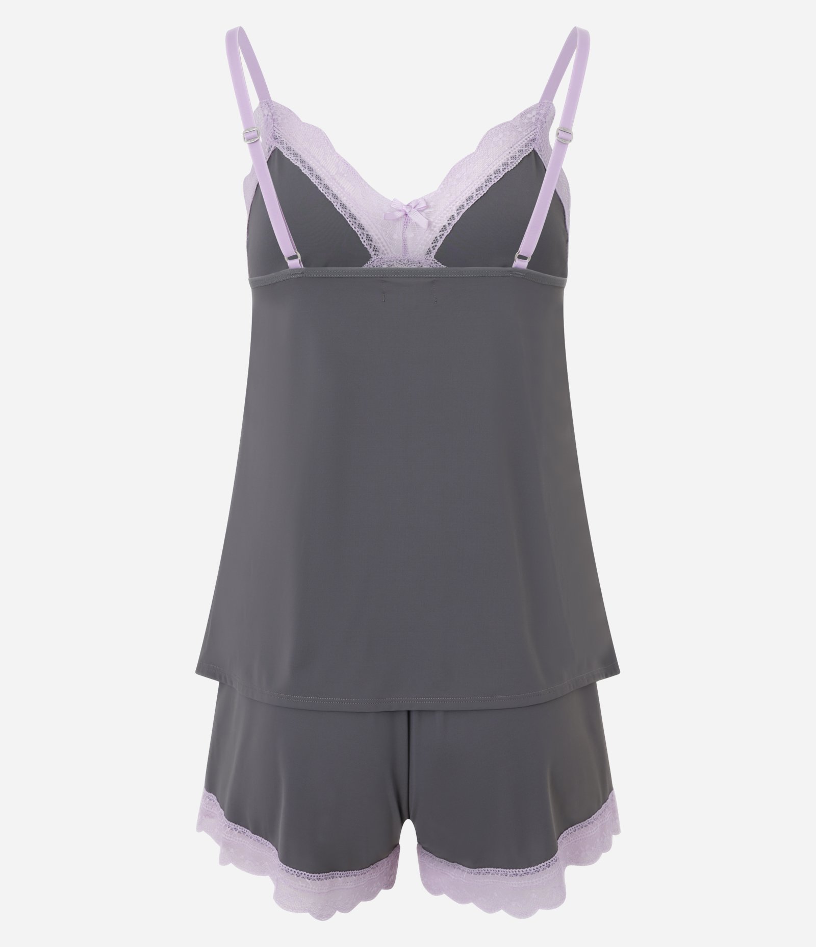 Pijama Short Doll em Microfibra com Renda Contrastante e Alcinha Cinza 6
