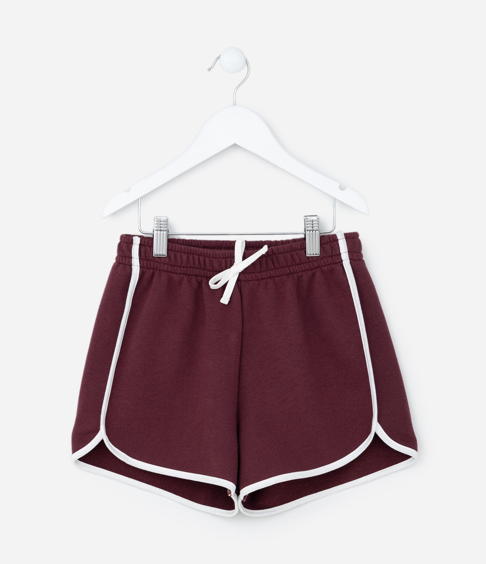 Short Infantil em Moletom com Viés Contrastante - Tam 5 a 14 Anos Vermelho Bordô 1