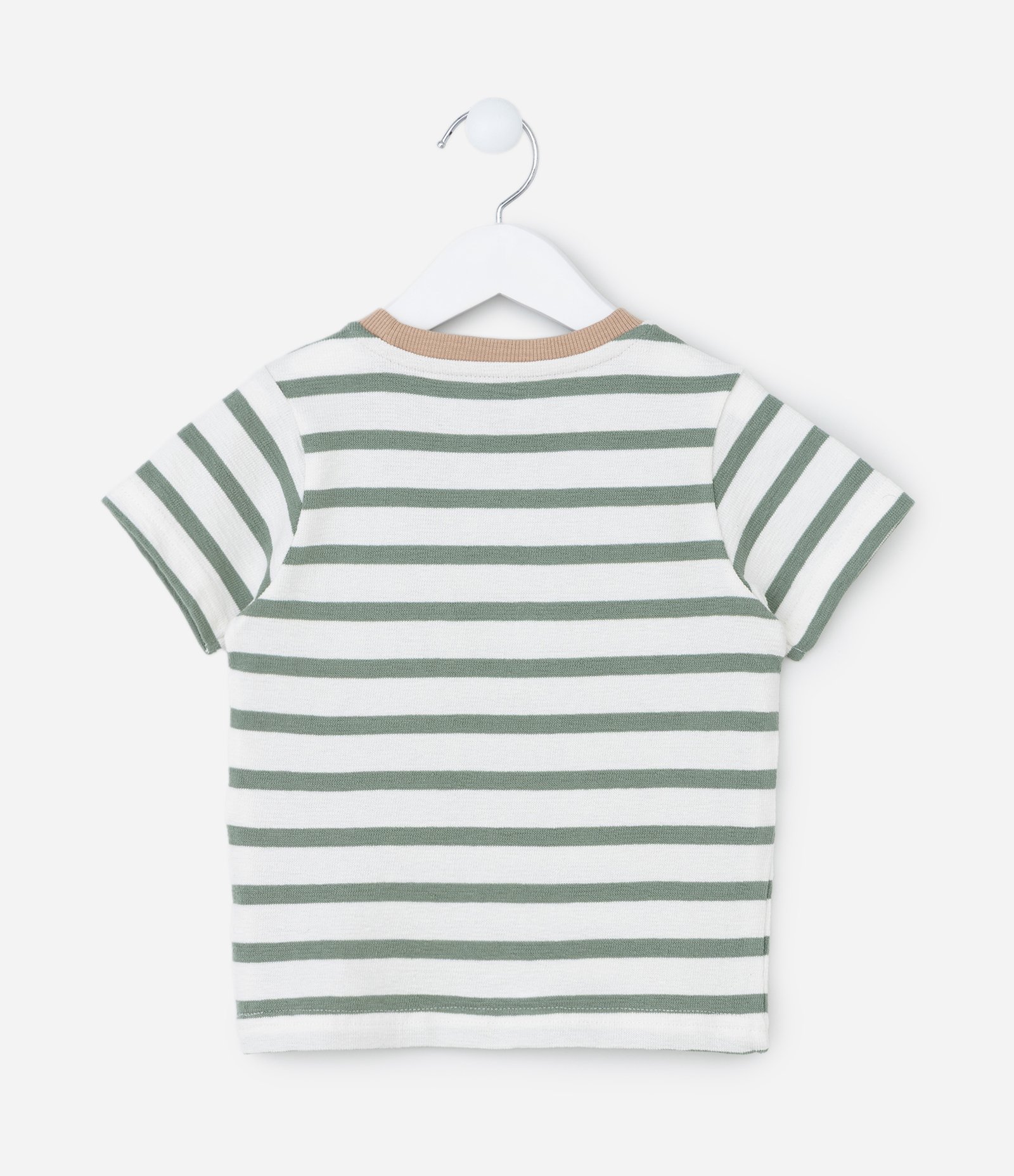 Camiseta Infantil com Bolsos e Estampa Listrada - Tam 1 a 6 Anos Branco/Verde 3