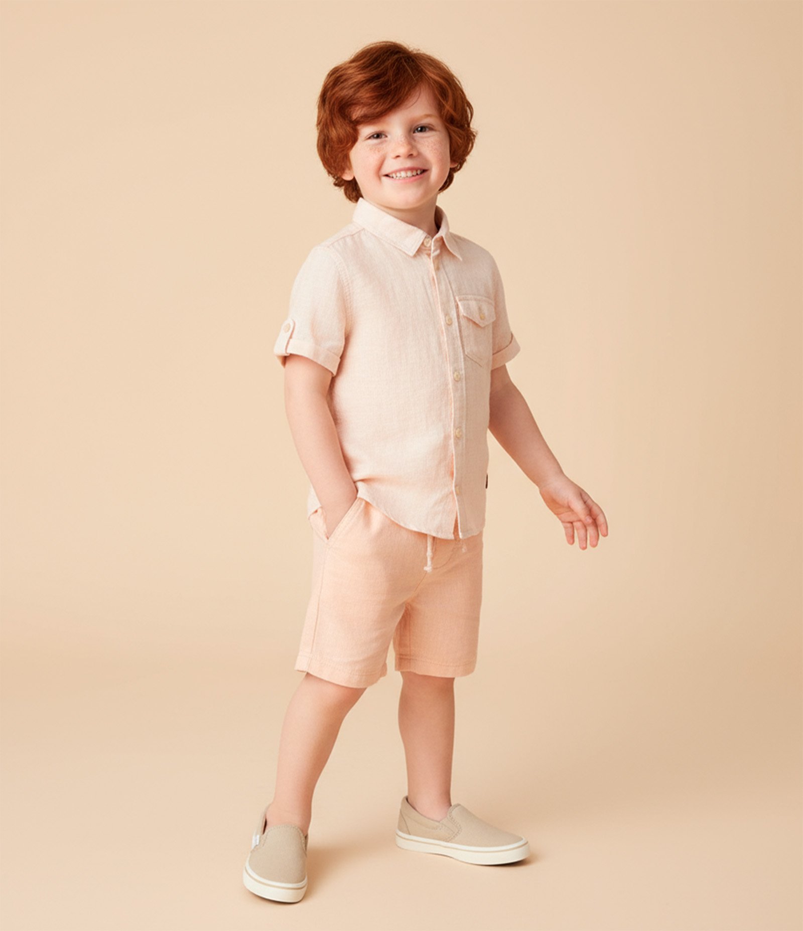 Bermuda Infantil em Linho com Bolsinho - Tam 1 a 5 Anos Laranja 1