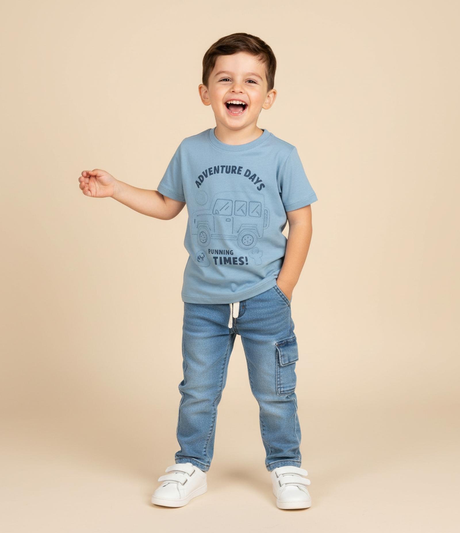Camiseta Infantil com Estampa em Relevo de Carro - Tam 1 a 6 Anos Azul 1