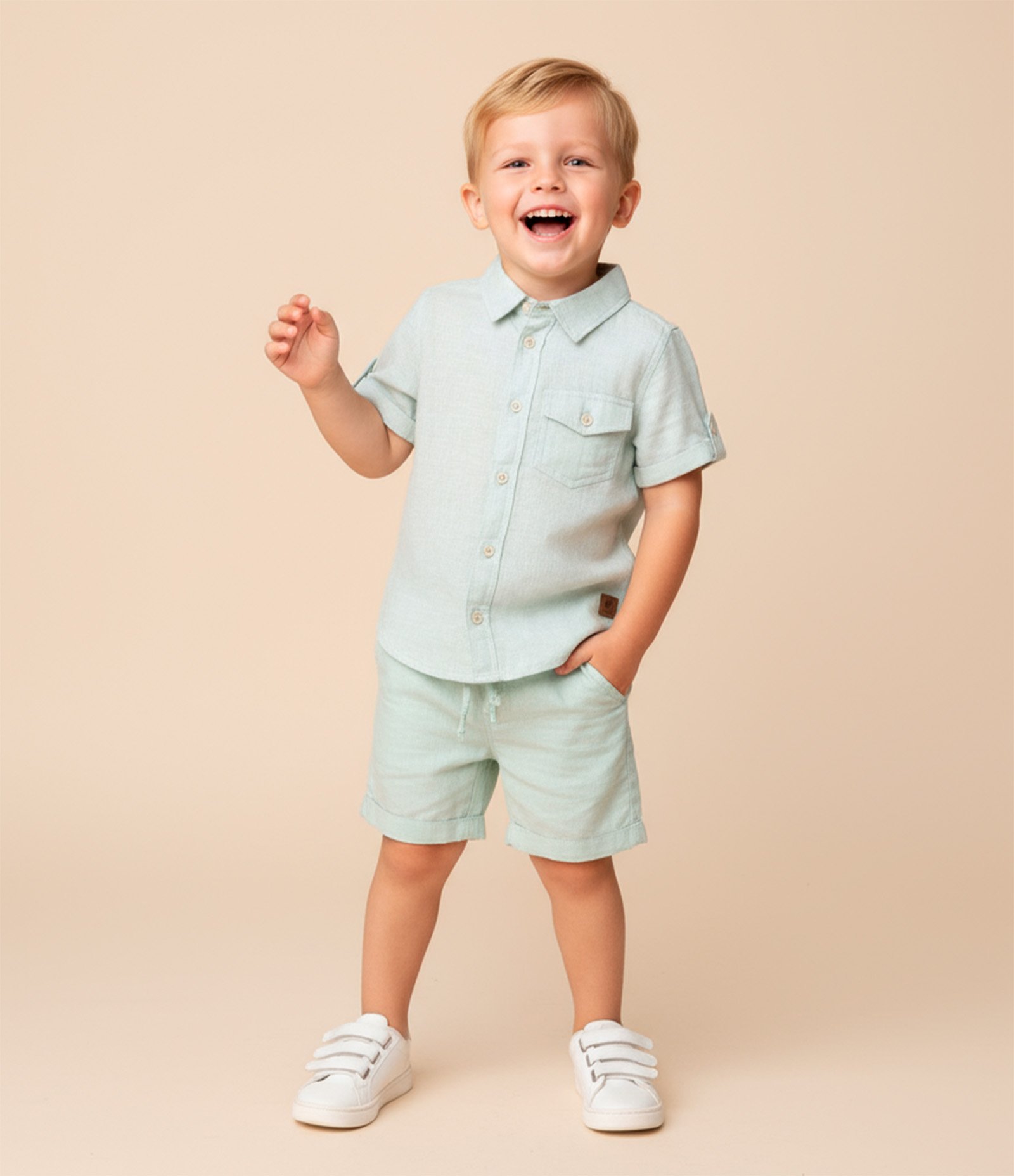 Camisa Infantil em Viscolinho com Bolsinho - Tam 1 a 4 Anos Verde 1