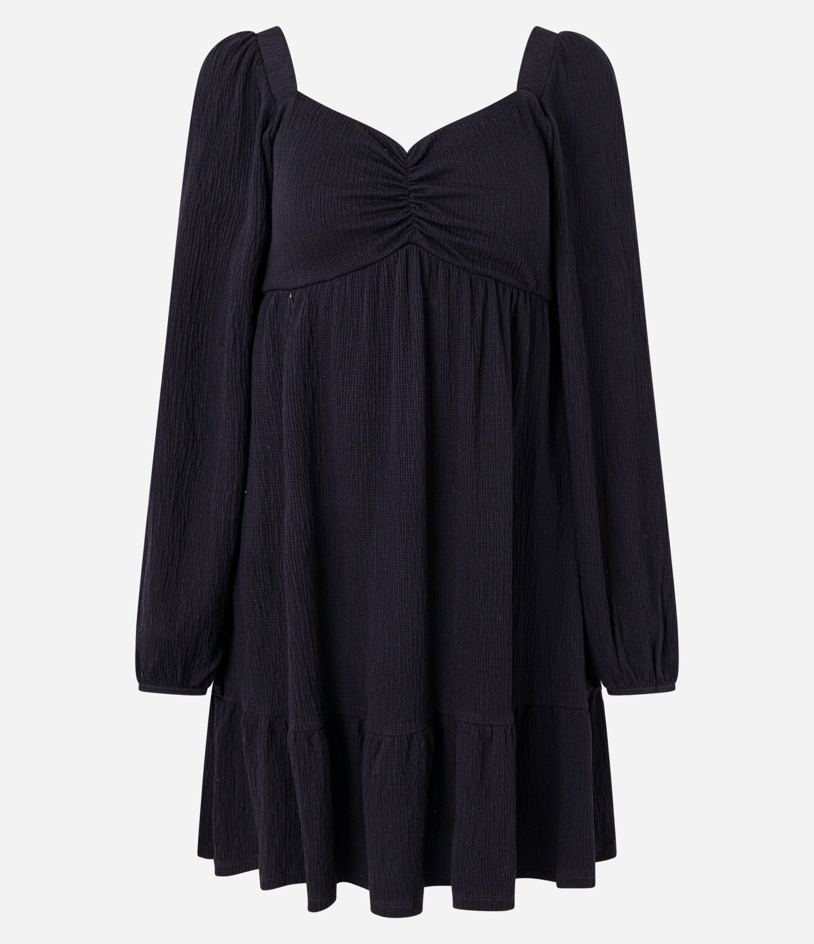 Vestido Curto Texturizado com Decote Coração Preto 4