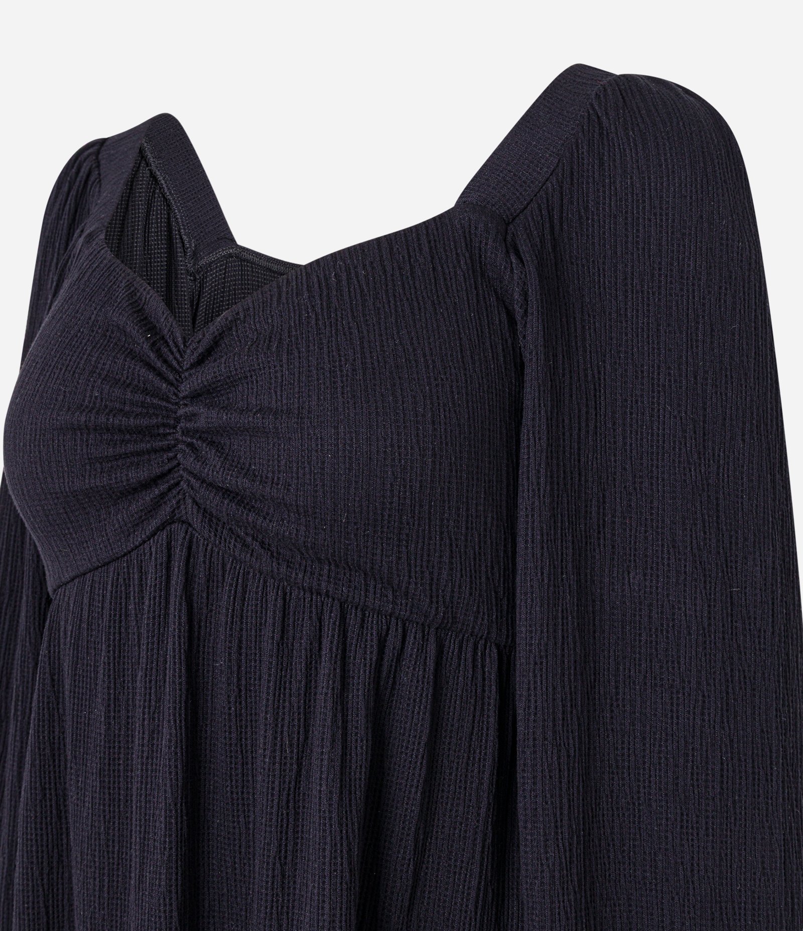 Vestido Curto Texturizado com Decote Coração Preto 5