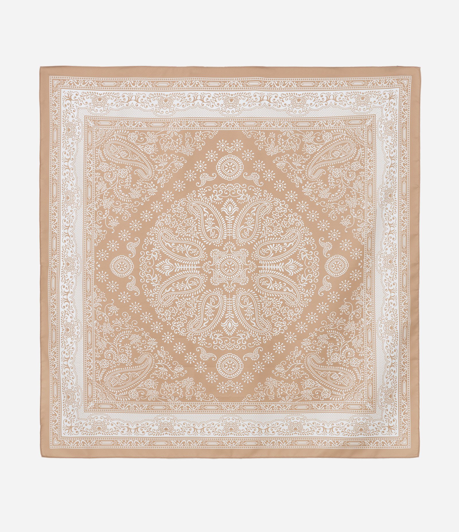 Lenço Quadrado em Cetim com Estampa Paisley Bege 2