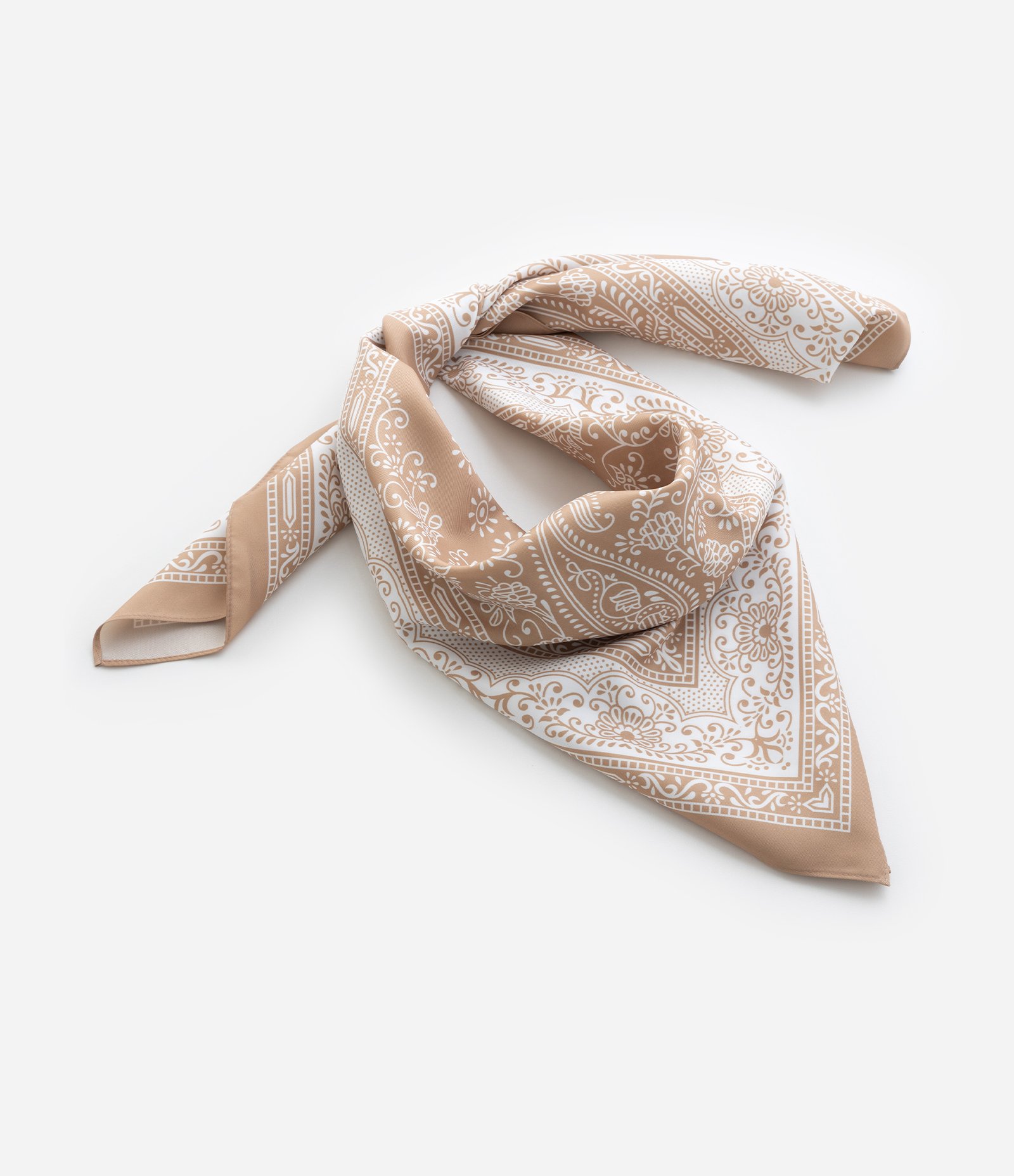 Lenço Quadrado em Cetim com Estampa Paisley Bege 4