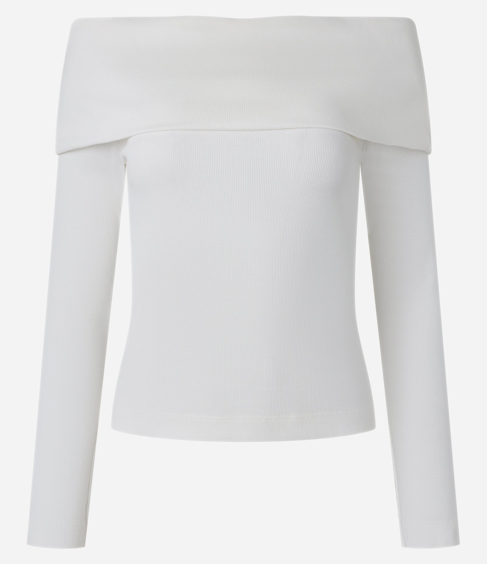 Blusa Ombro a Ombro em Ribana Canelada com Pala Virada Branco 8