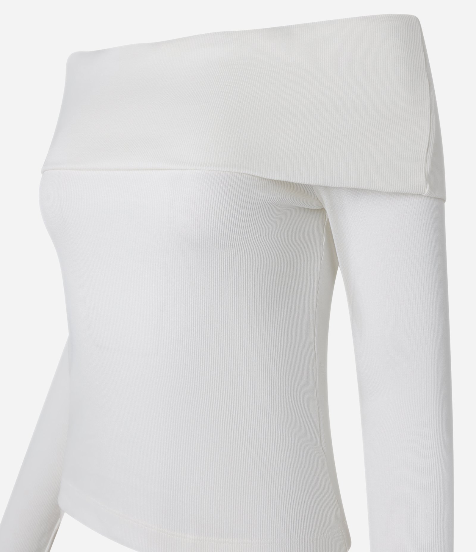 Blusa Ombro a Ombro em Ribana Canelada com Pala Virada Branco 9