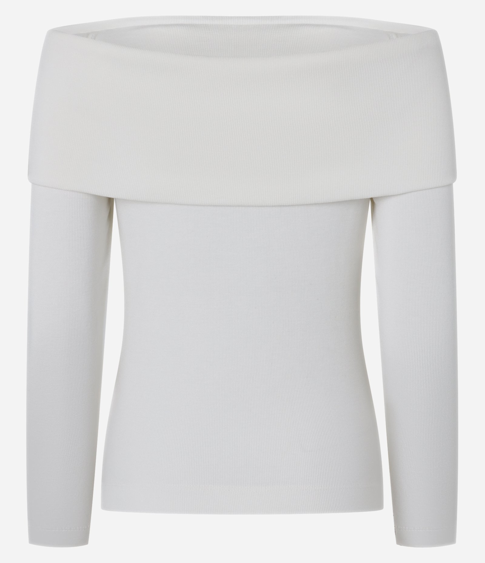 Blusa Ombro a Ombro em Ribana Canelada com Pala Virada Branco 10