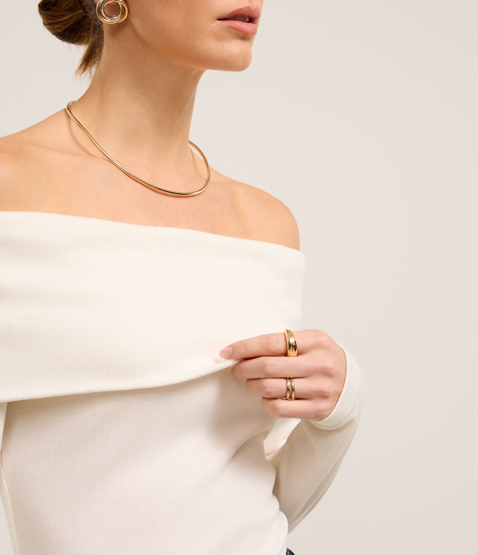 Blusa Ombro a Ombro em Ribana Canelada com Pala Virada Branco 3