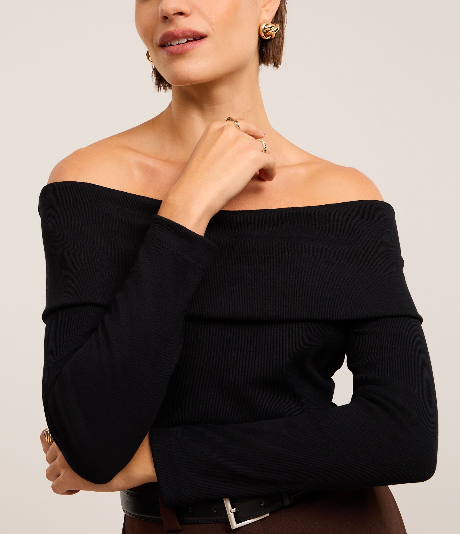 Blusa Ombro a Ombro em Ribana Canelada com Pala Virada 3