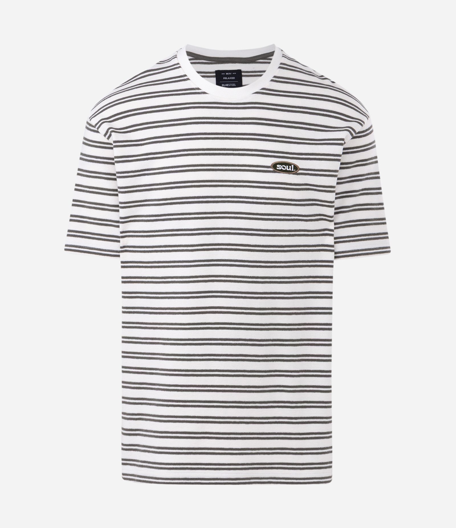 Camiseta Relaxed em Algodão com Estampa de Listras e Texturizada Bege 5