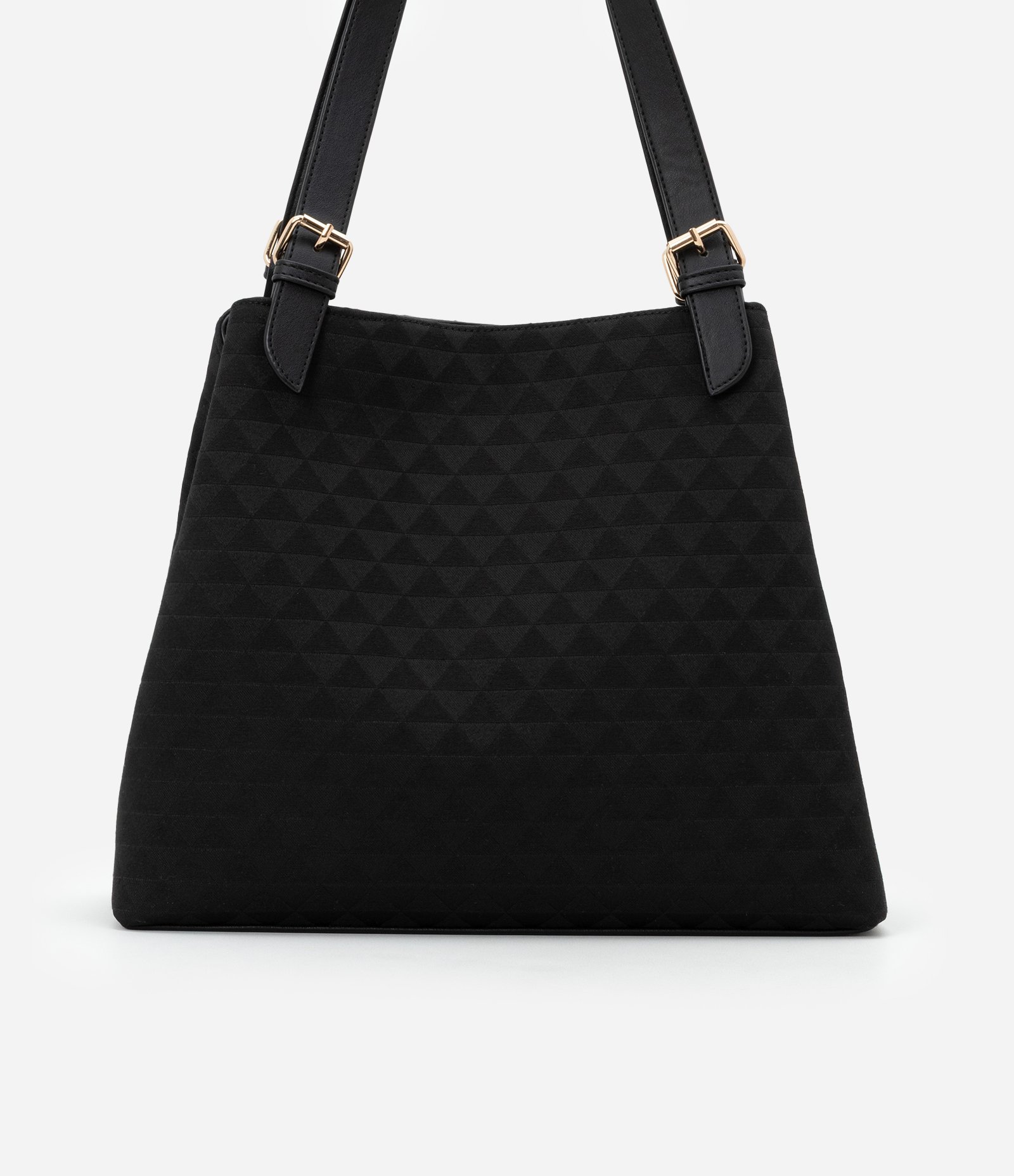 Bolsa Hobo Grande com Textura Embossed Jacquard e Triângulos Preto 4