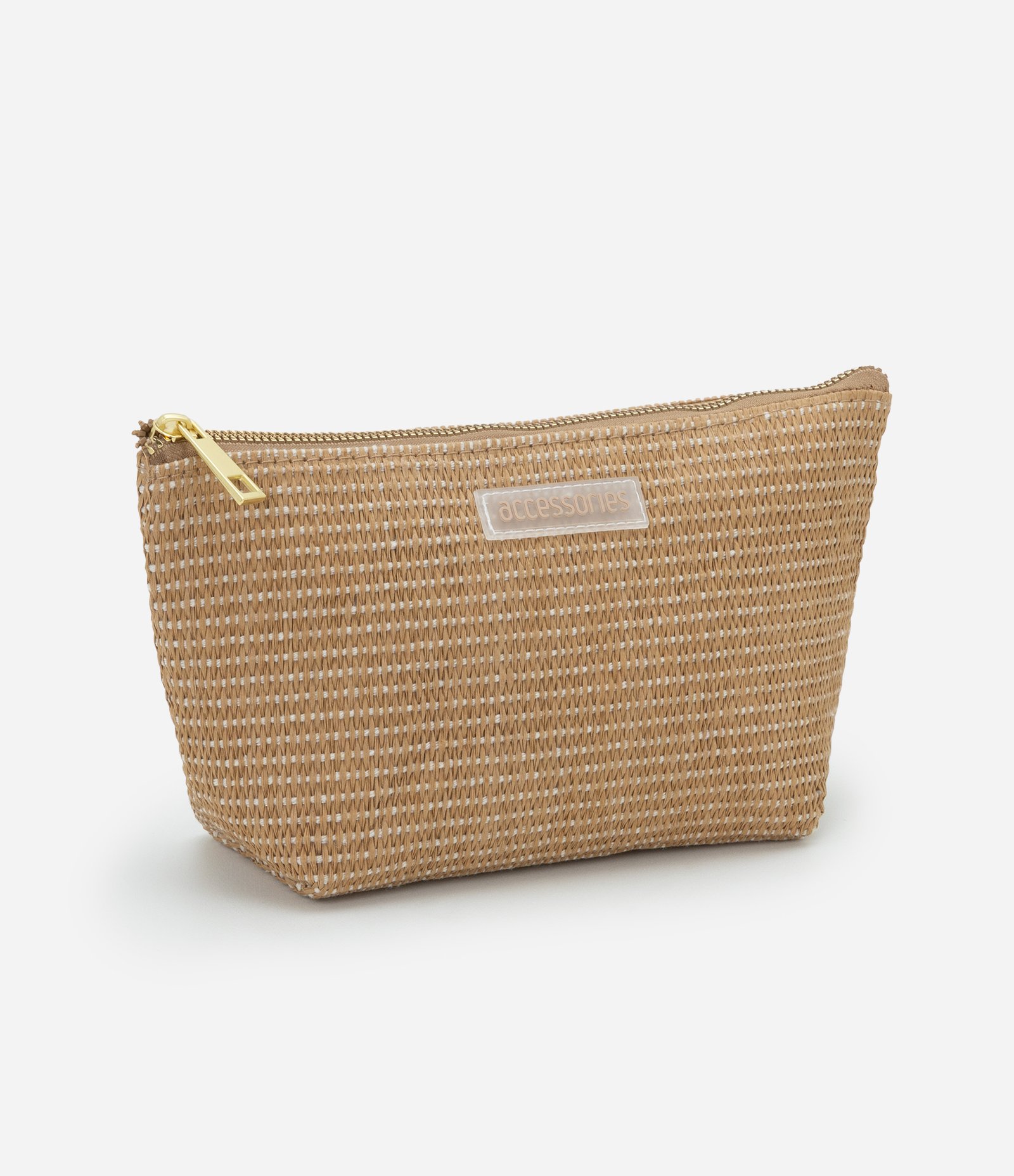 Necessaire Trapézio em Rafia com Detalhe Embossed Marrom 1