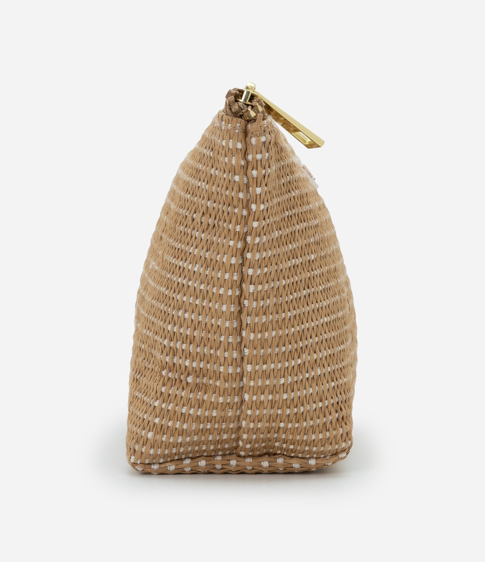 Necessaire Trapézio em Rafia com Detalhe Embossed Marrom 2