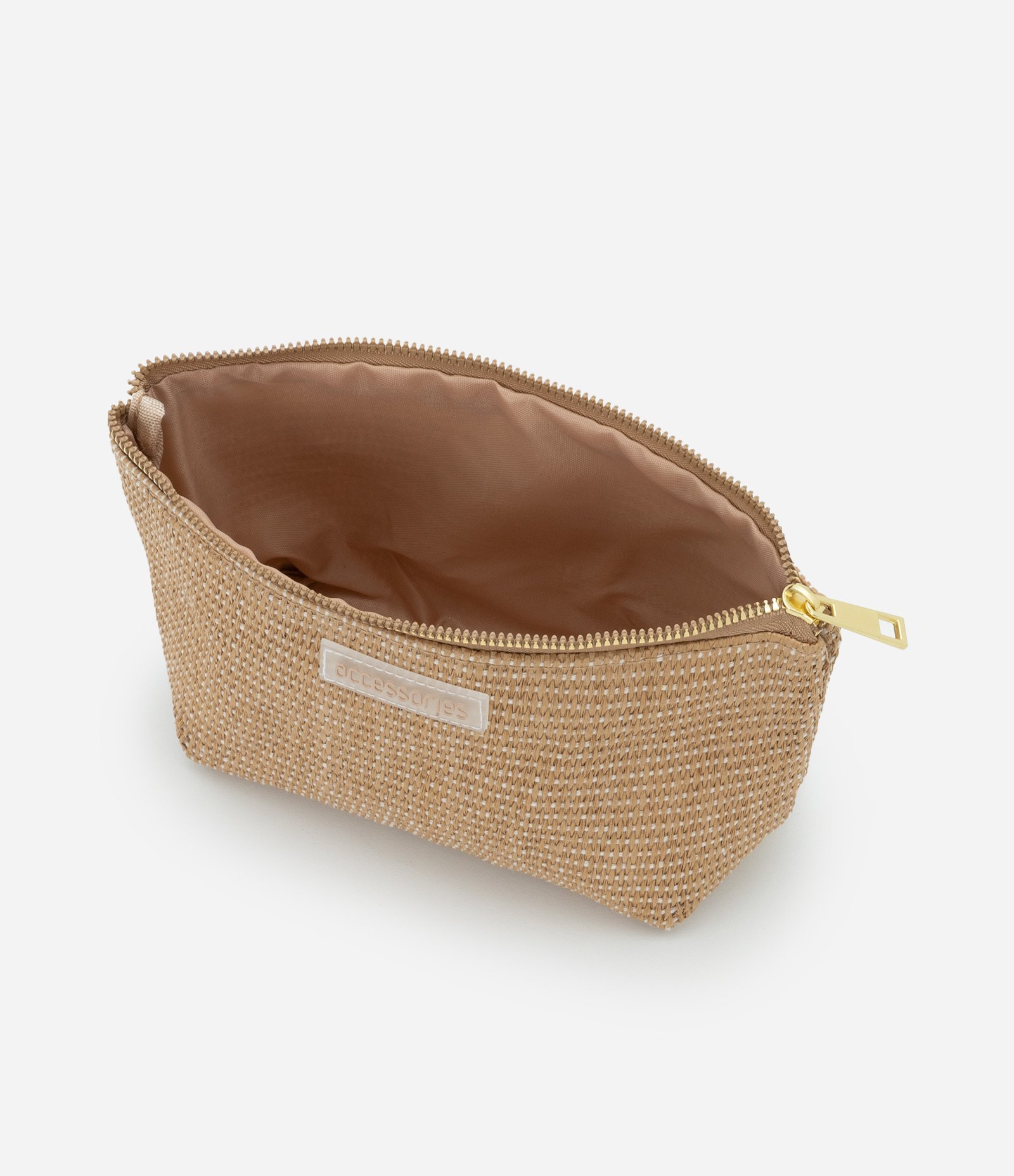 Necessaire Trapézio em Rafia com Detalhe Embossed Marrom 4