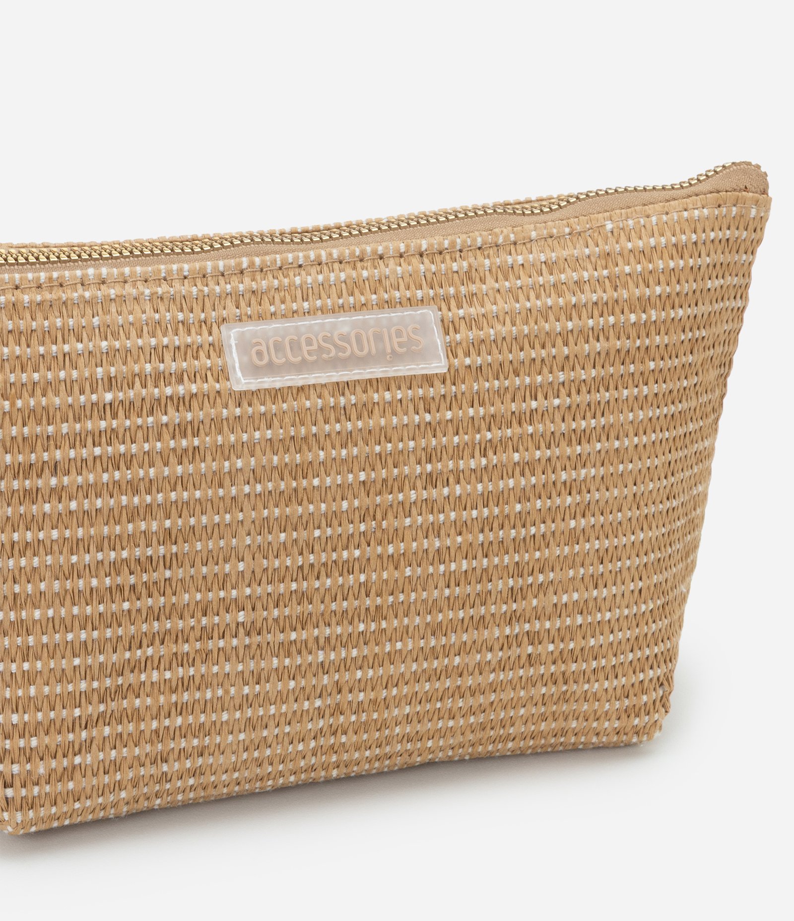 Necessaire Trapézio em Rafia com Detalhe Embossed Marrom 5