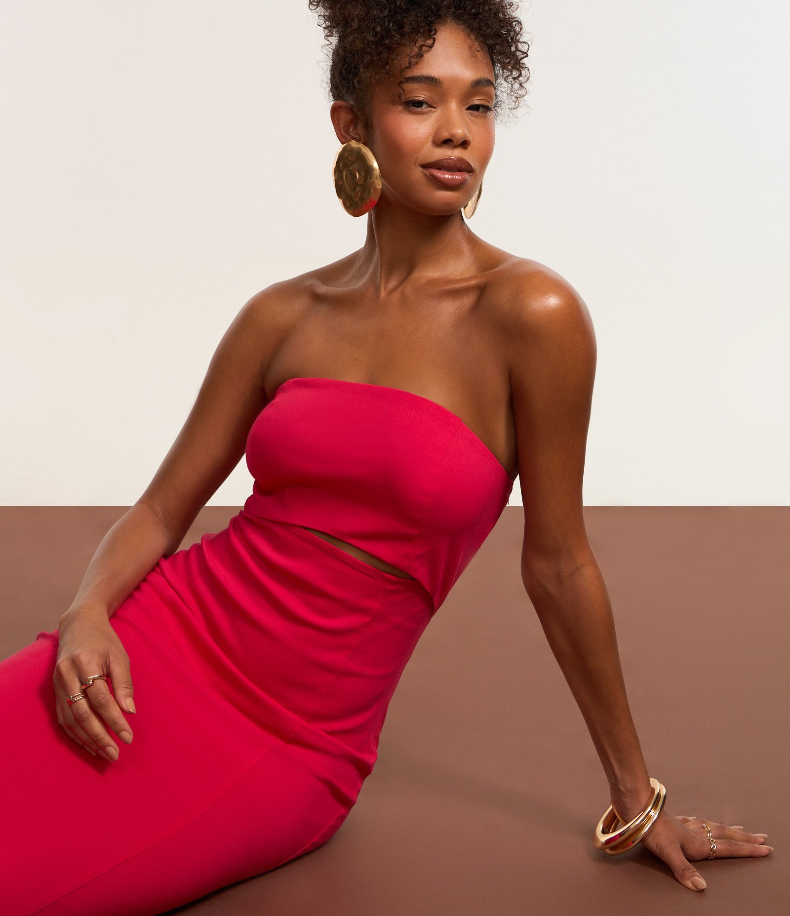 Vestido New Midi em Bengaline com Recorte Frontal e Fenda Rosa Avermelhado 6