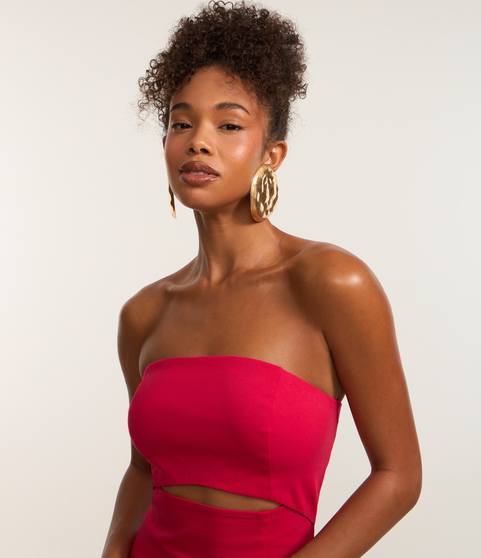 Vestido New Midi em Bengaline com Recorte Frontal e Fenda Rosa Avermelhado 3