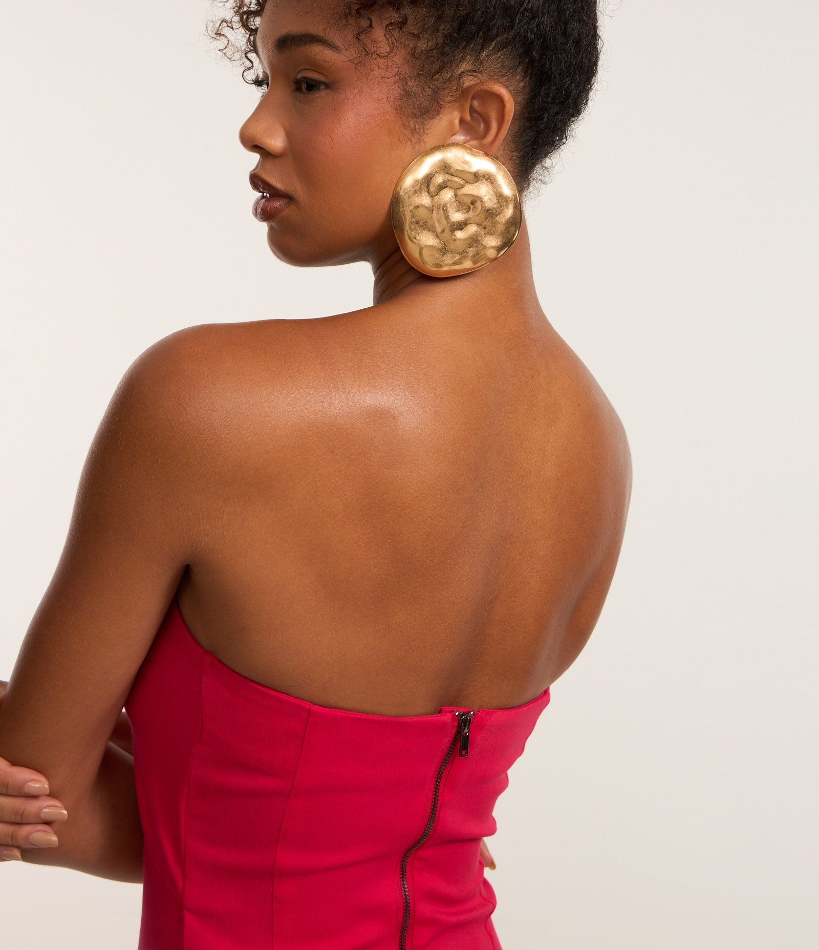 Vestido New Midi em Bengaline com Recorte Frontal e Fenda Rosa Avermelhado 5