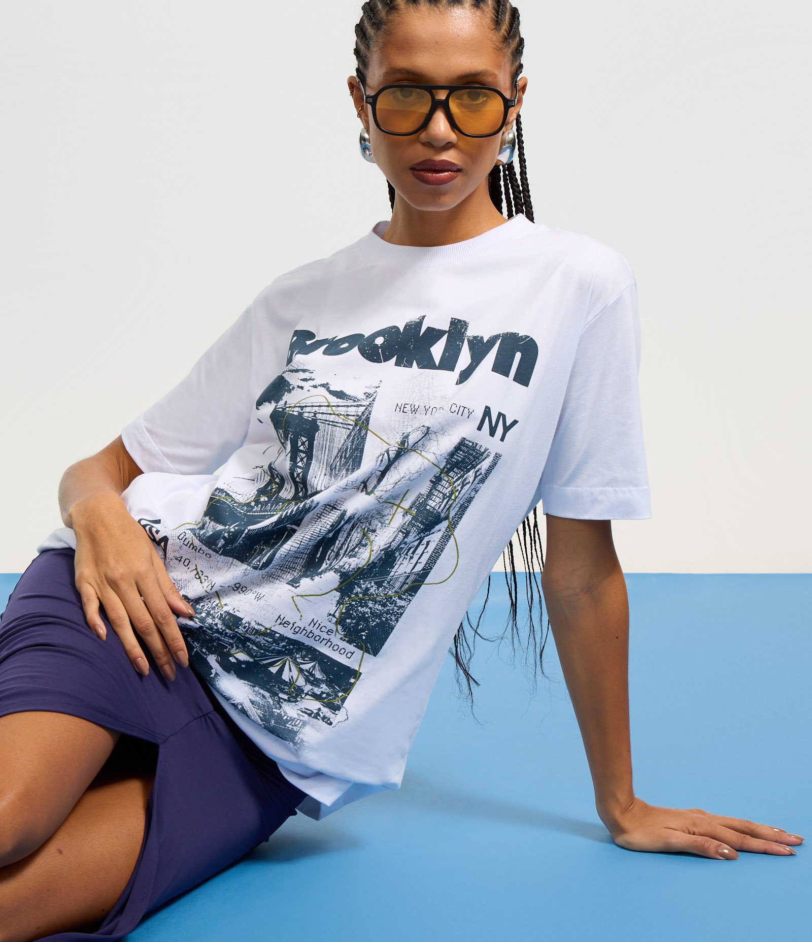 Camiseta T-shirt em Algodão com Estampa Brooklyn Branco 4