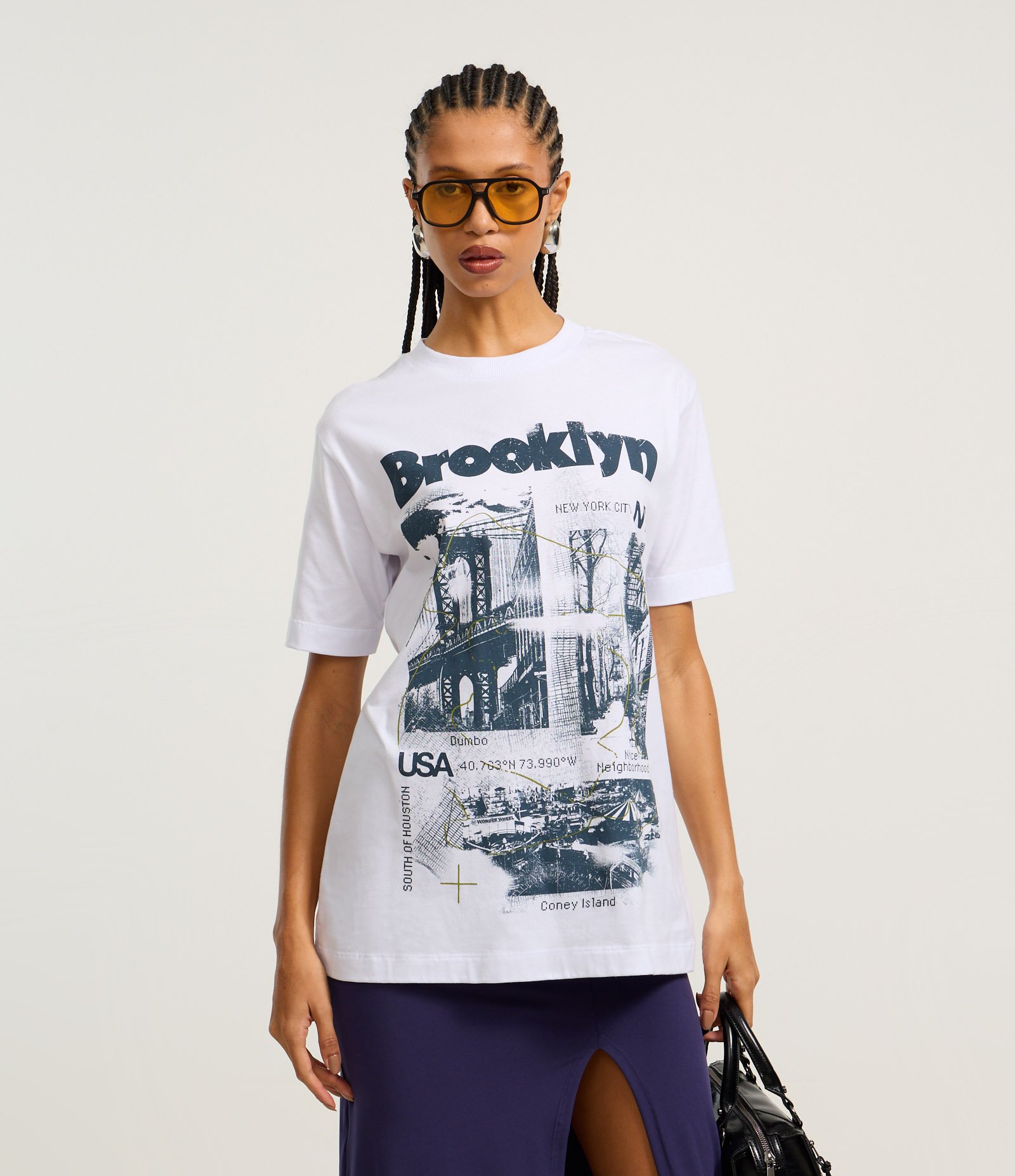 Camiseta T-shirt em Algodão com Estampa Brooklyn Branco 1