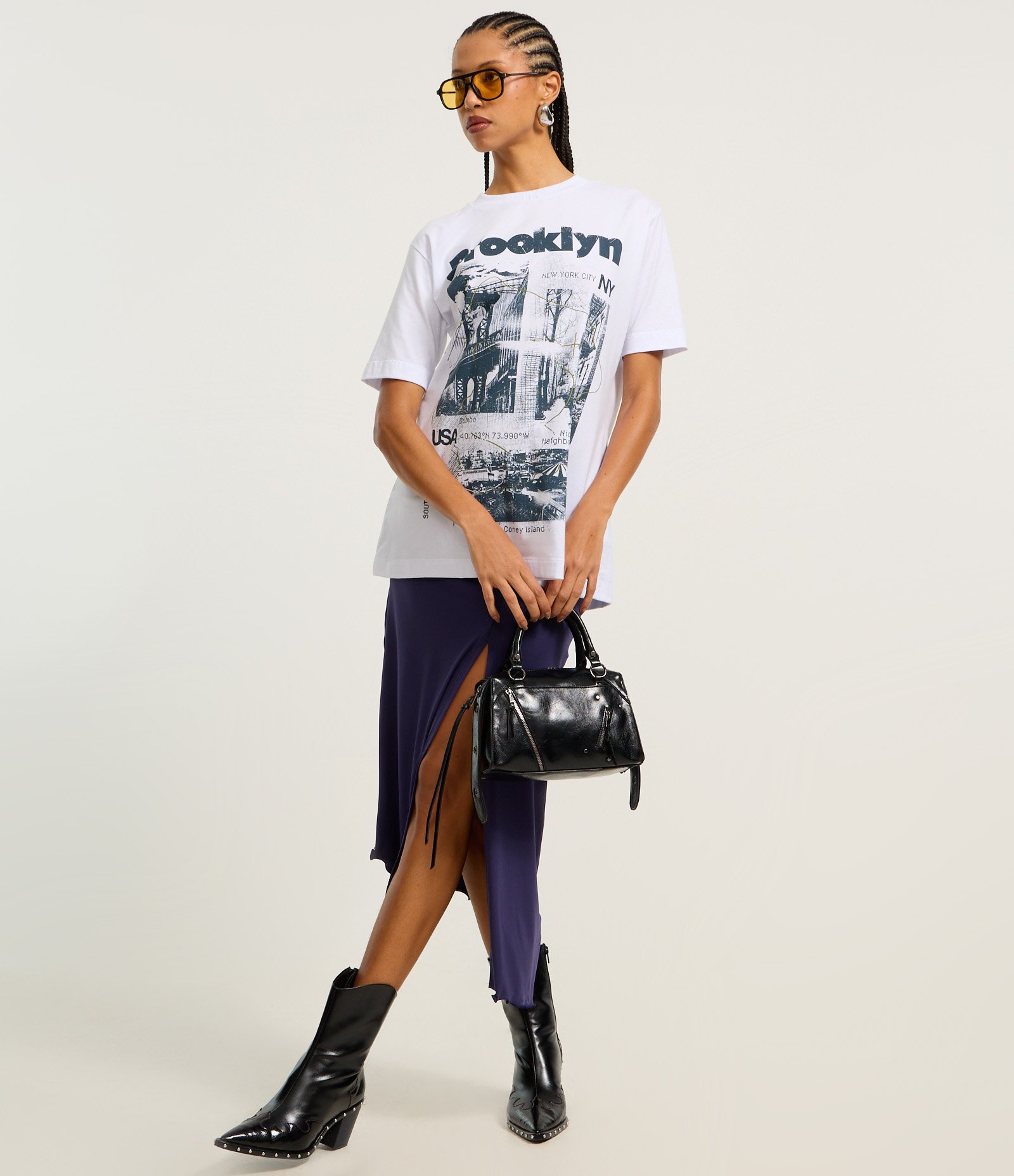 Camiseta T-shirt em Algodão com Estampa Brooklyn Branco 2