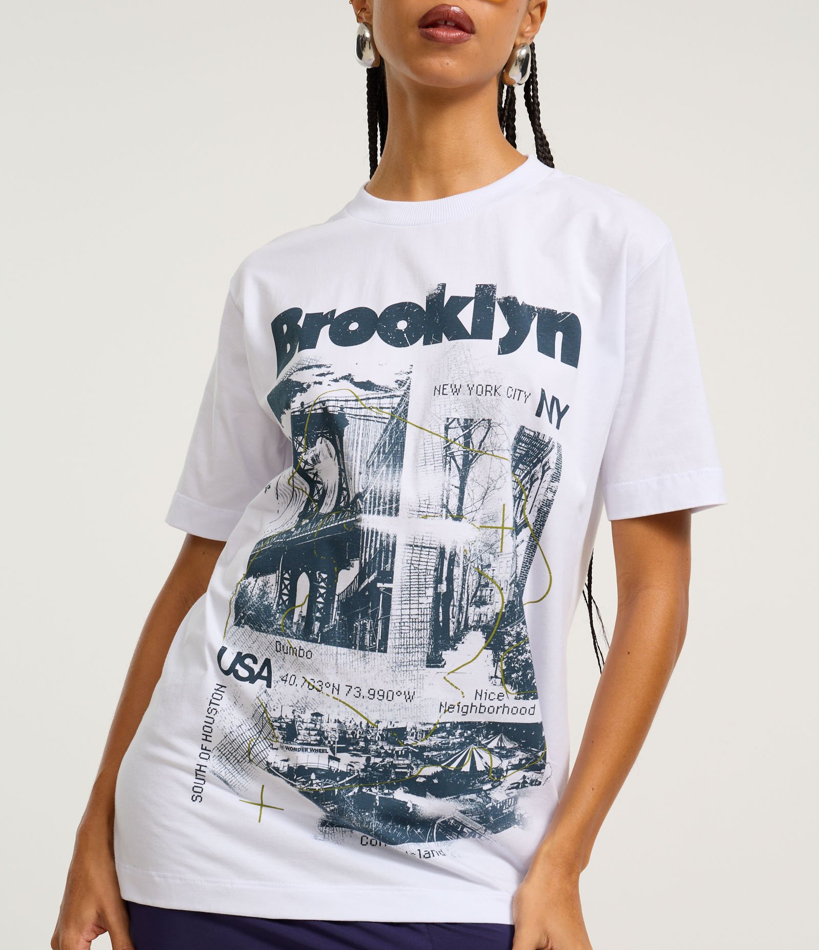 Camiseta T-shirt em Algodão com Estampa Brooklyn Branco 3