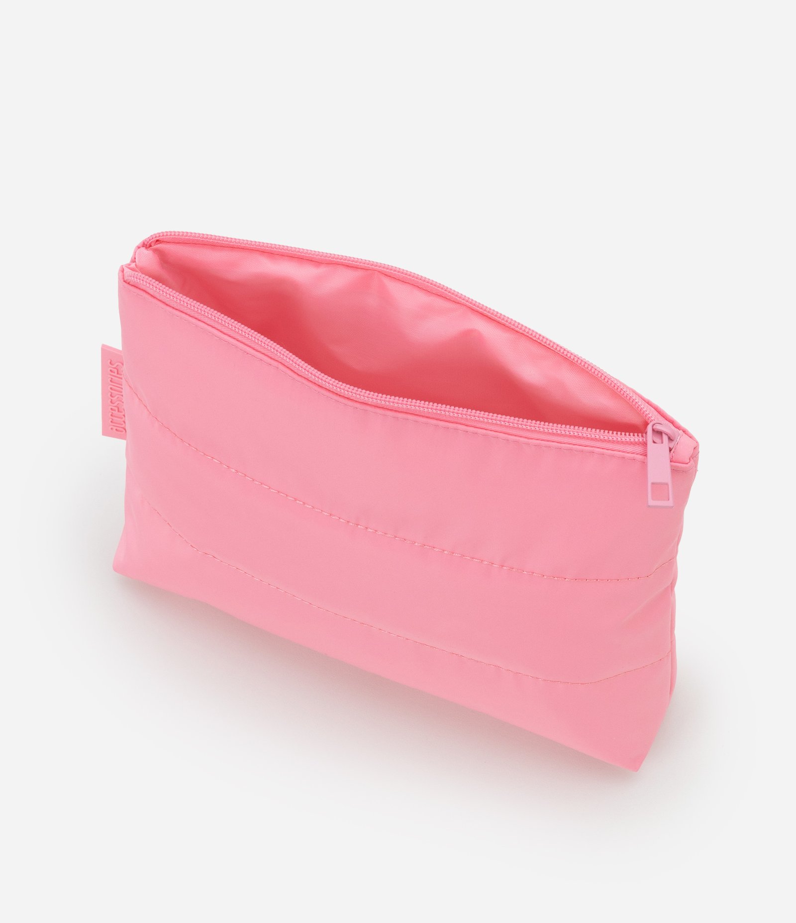 Nécessaire Trapézio com Etiqueta Embossed e Pespontos Rosa 4