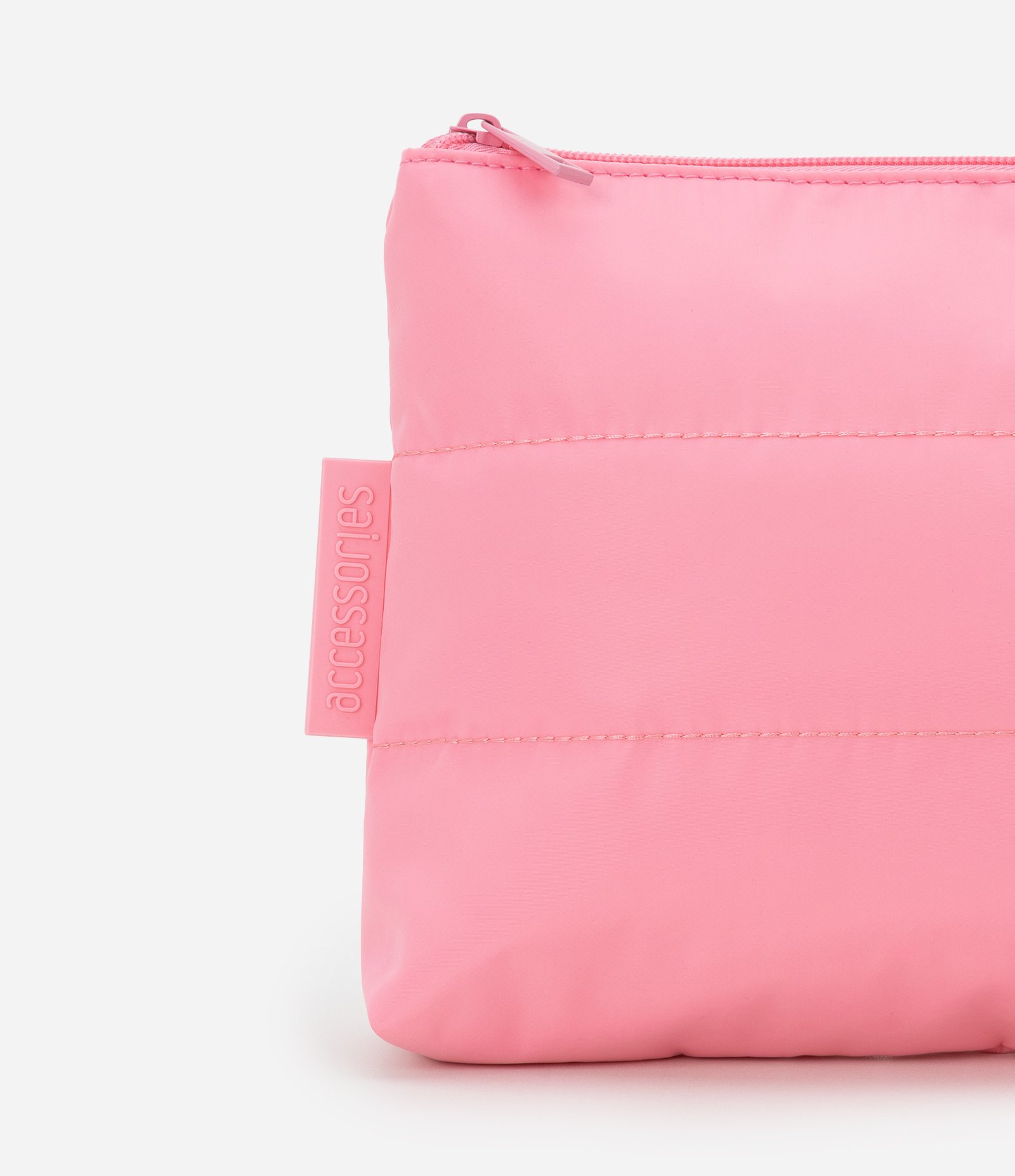 Nécessaire Trapézio com Etiqueta Embossed e Pespontos Rosa 5