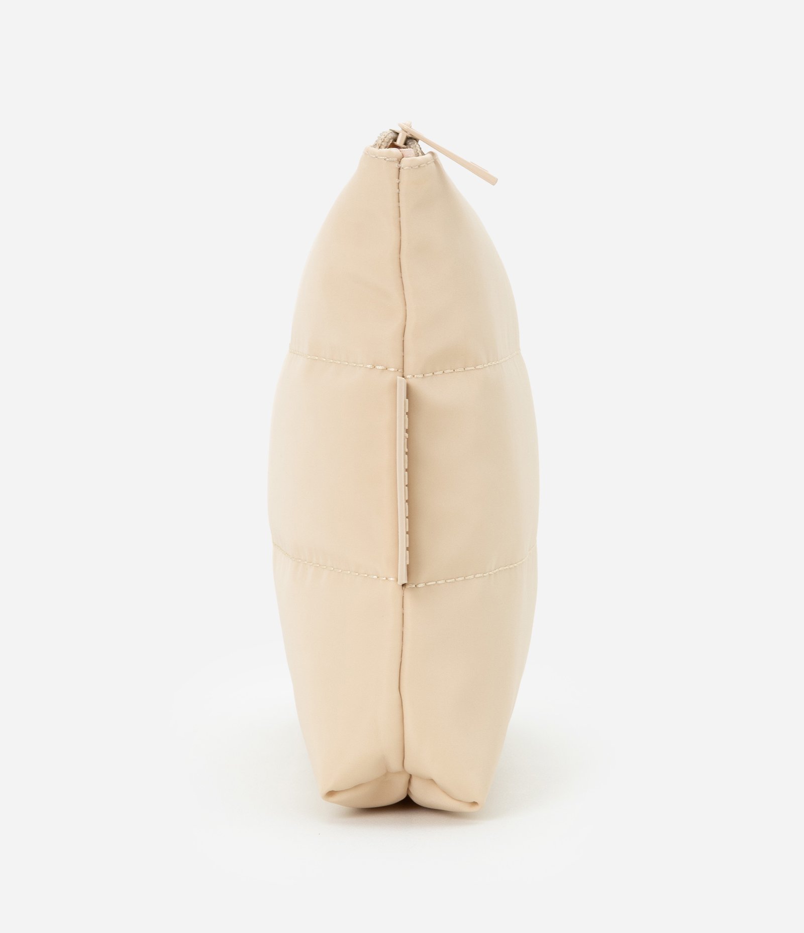 Nécessaire Trapézio com Etiqueta Embossed e Pespontos Bege 2