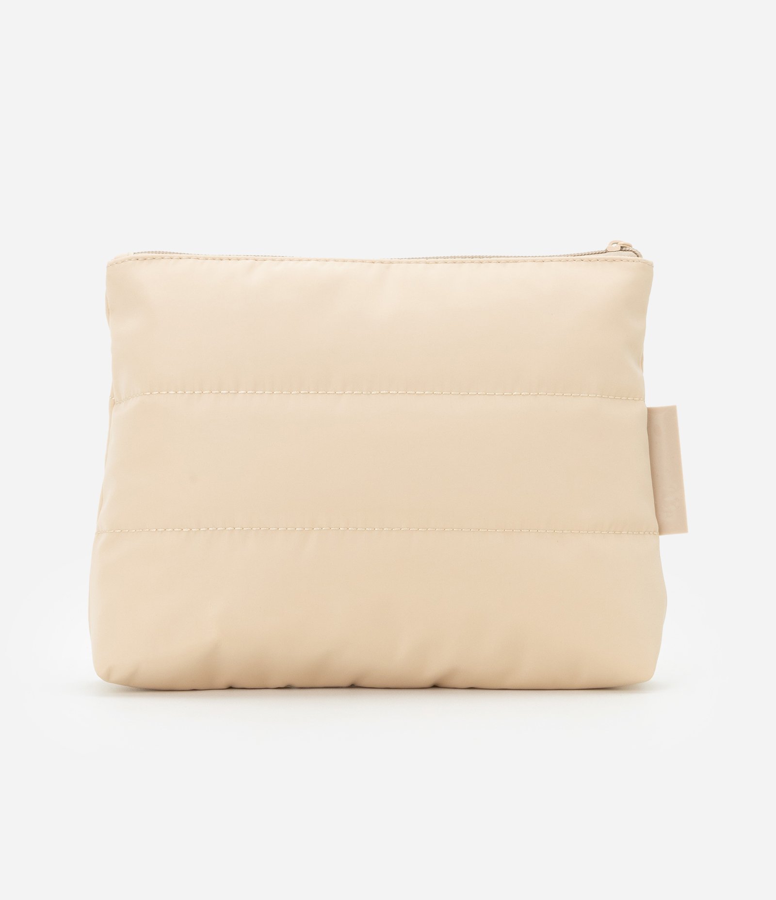 Nécessaire Trapézio com Etiqueta Embossed e Pespontos Bege 3