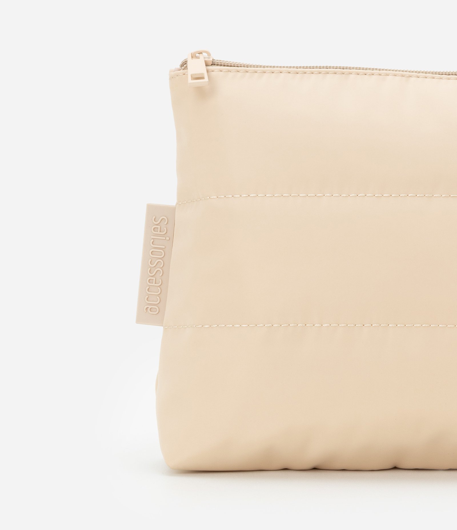 Nécessaire Trapézio com Etiqueta Embossed e Pespontos Bege 5