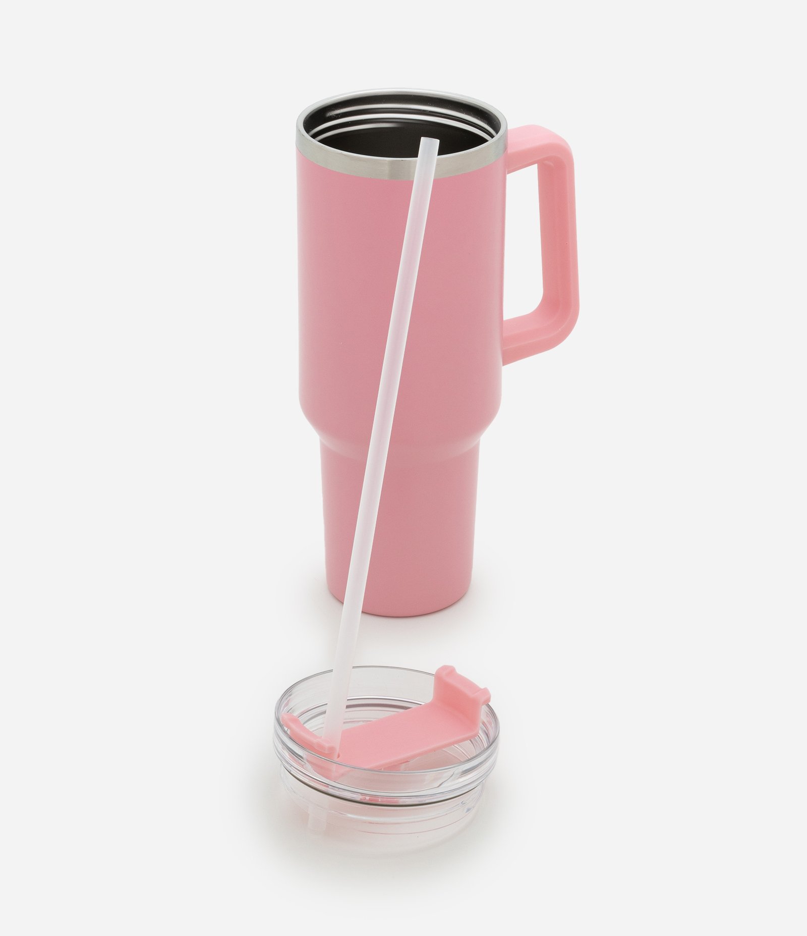 Copo Térmico com Alça e Canudo Reutilizável 1,2L Rosa 4