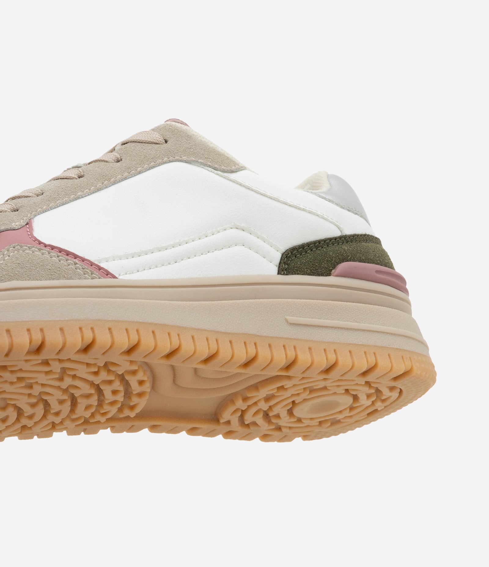 Tênis Casual em PU com Recortes Contrastantes Bege 4