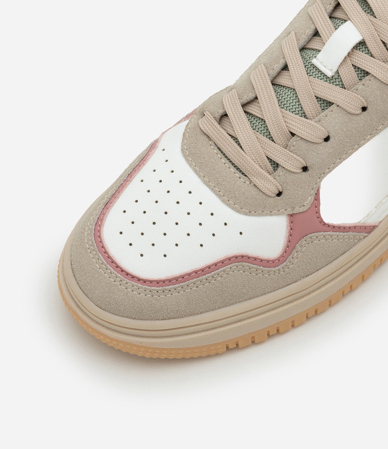 Tênis Casual em PU com Recortes Contrastantes Bege 5