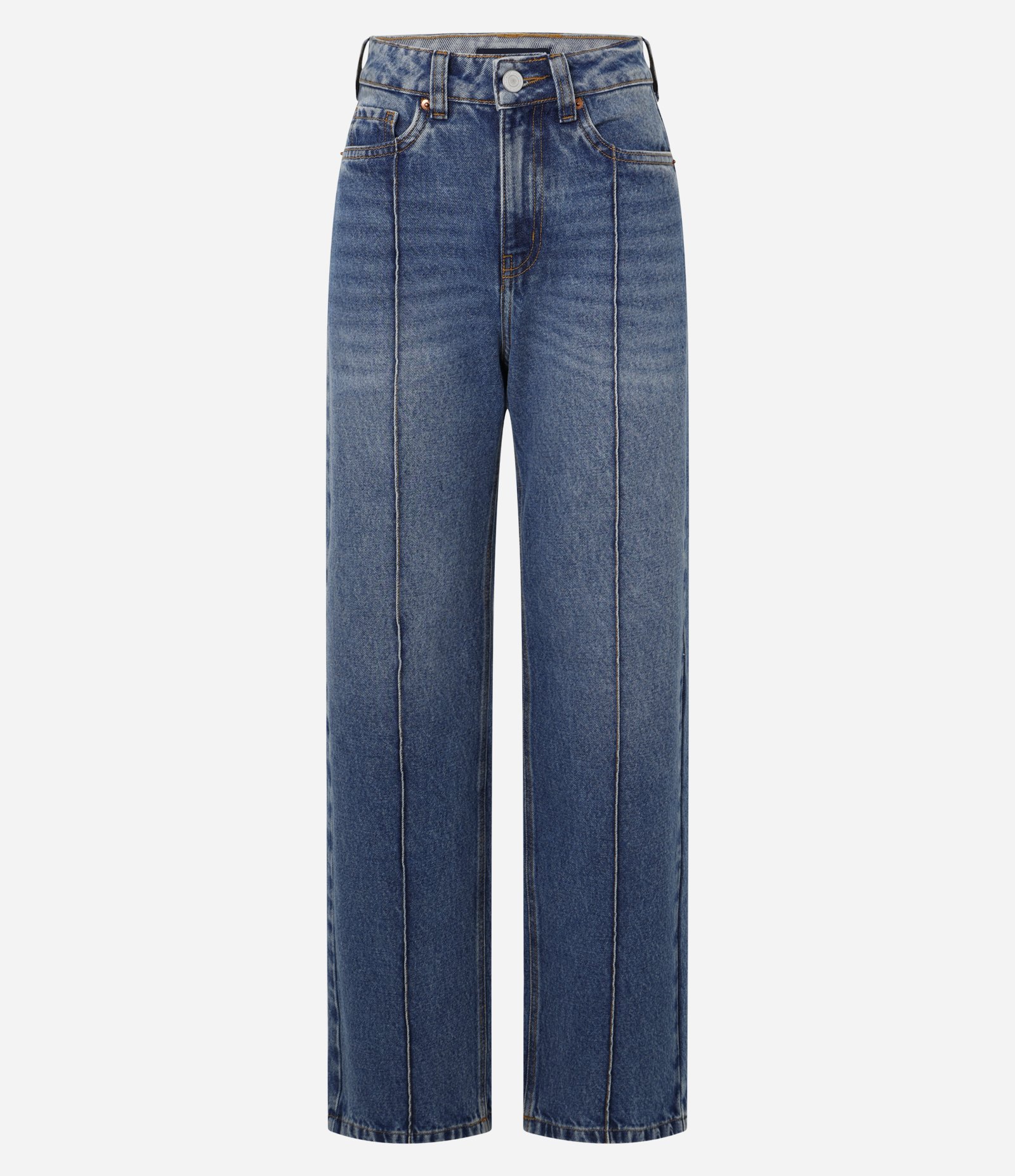 Calça Reta Comfort em Jeans com Friso Frontal Azul 5