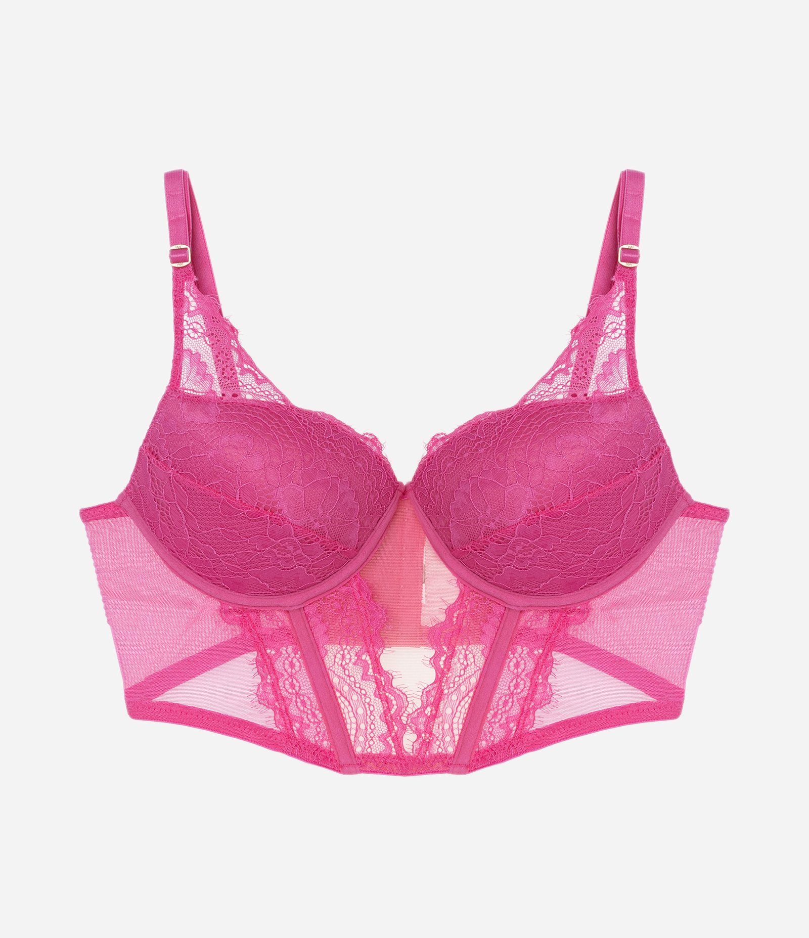 Sutiã Alongado Corsetado em Renda Floral com Bojo Oco Rosa 4